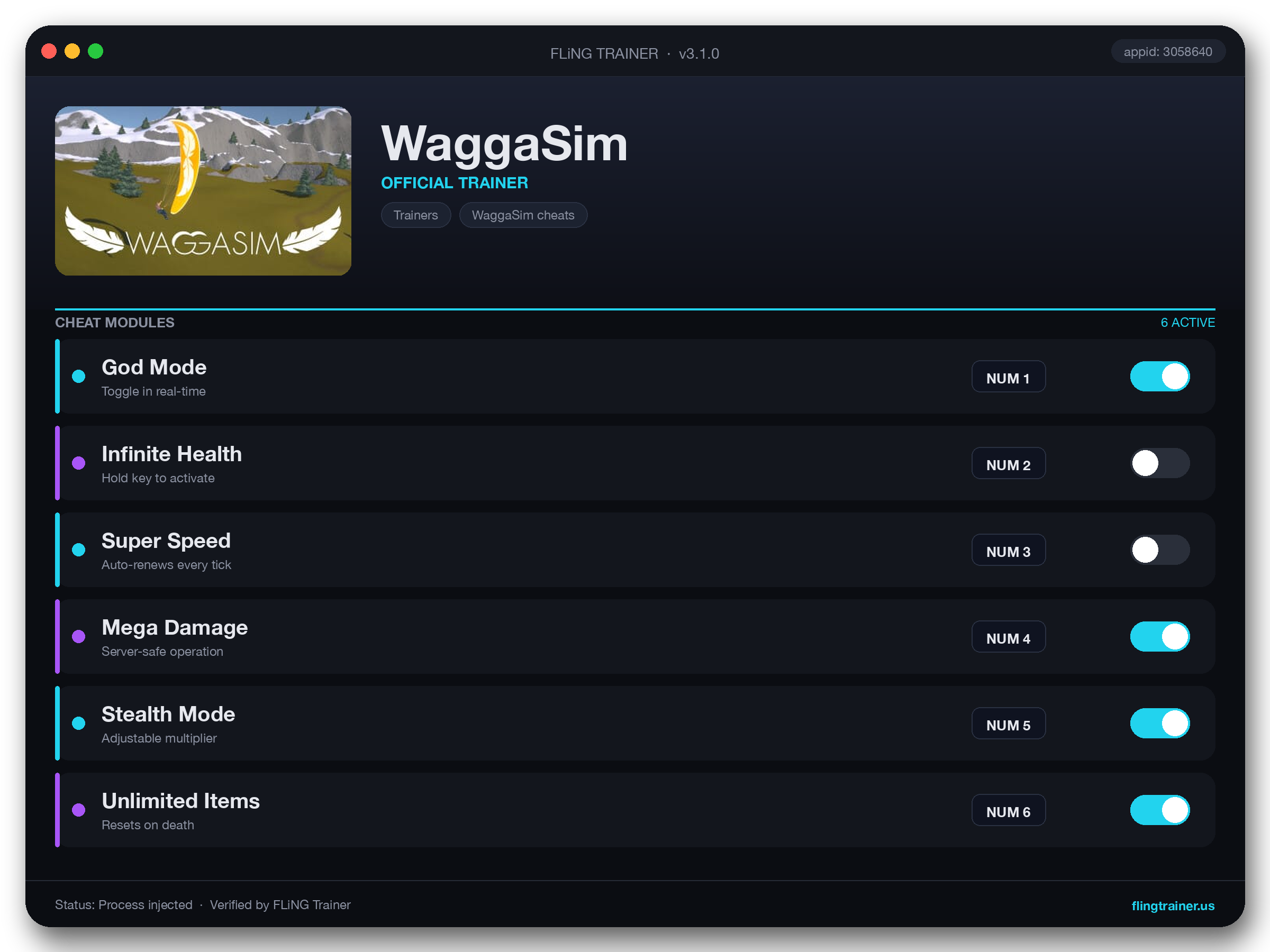 WaggaSim Trainer interface