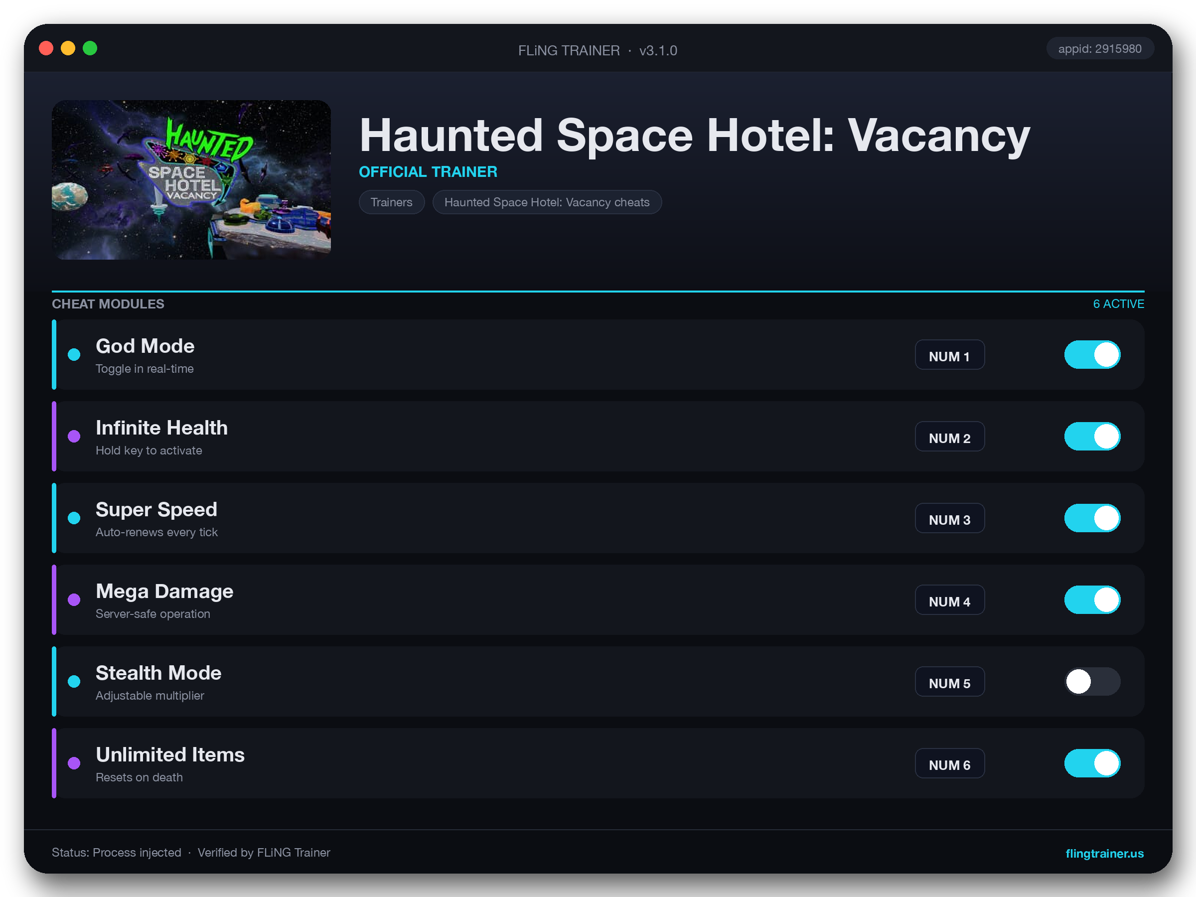 Haunted Space Hotel: Vacancy Trainer interface