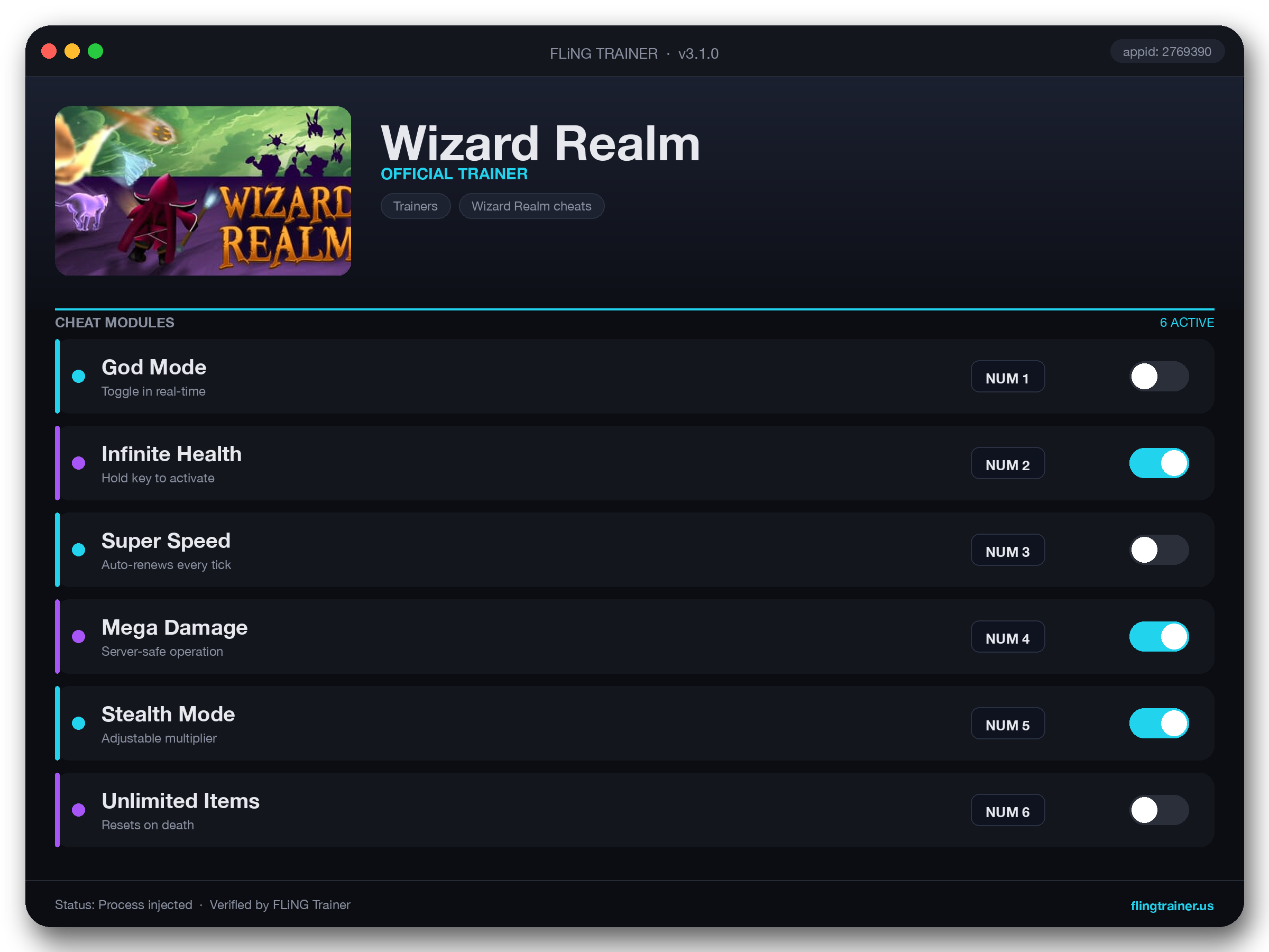 Wizard Realm Trainer interface