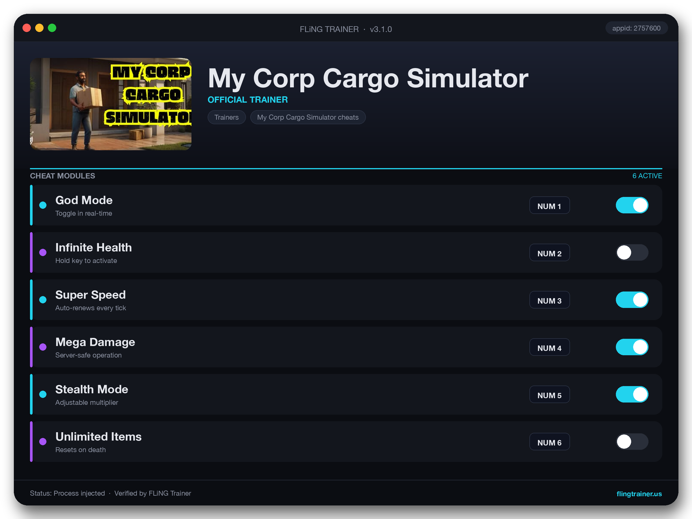My Corp Cargo Simulator Trainer interface