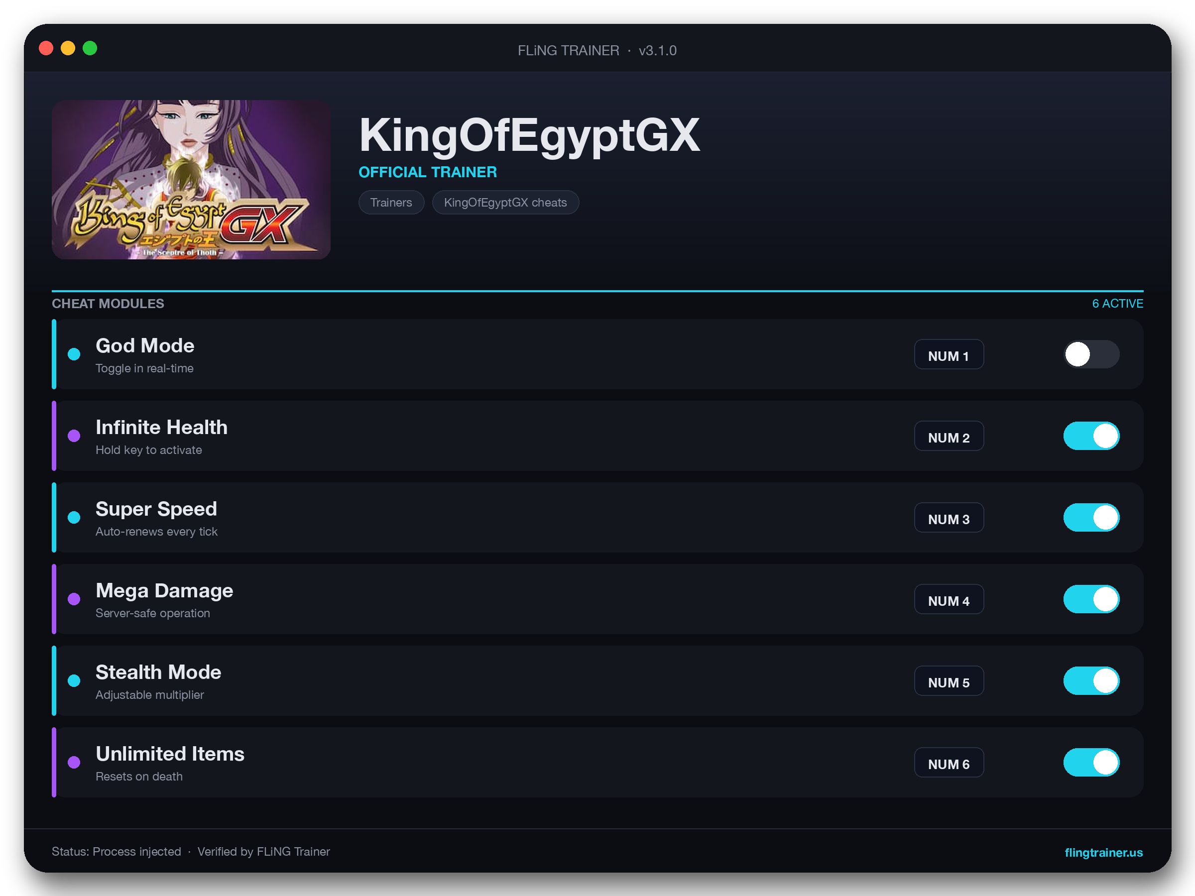 KingOfEgyptGX Trainer interface