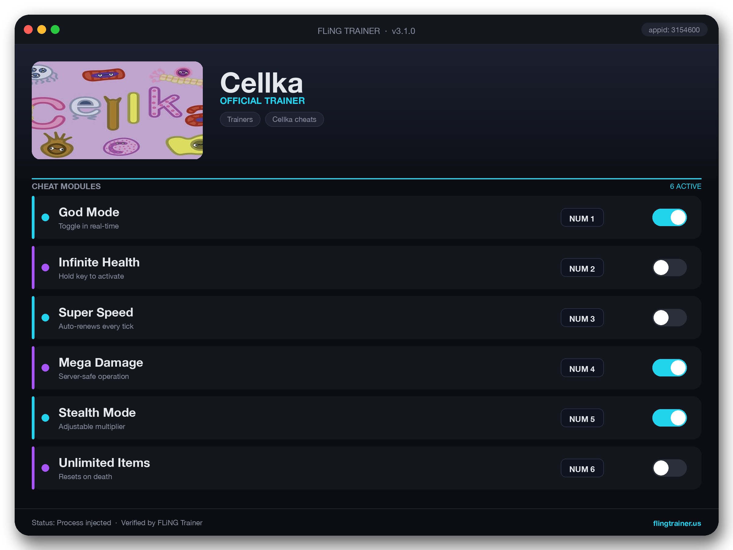 Cellka Trainer interface