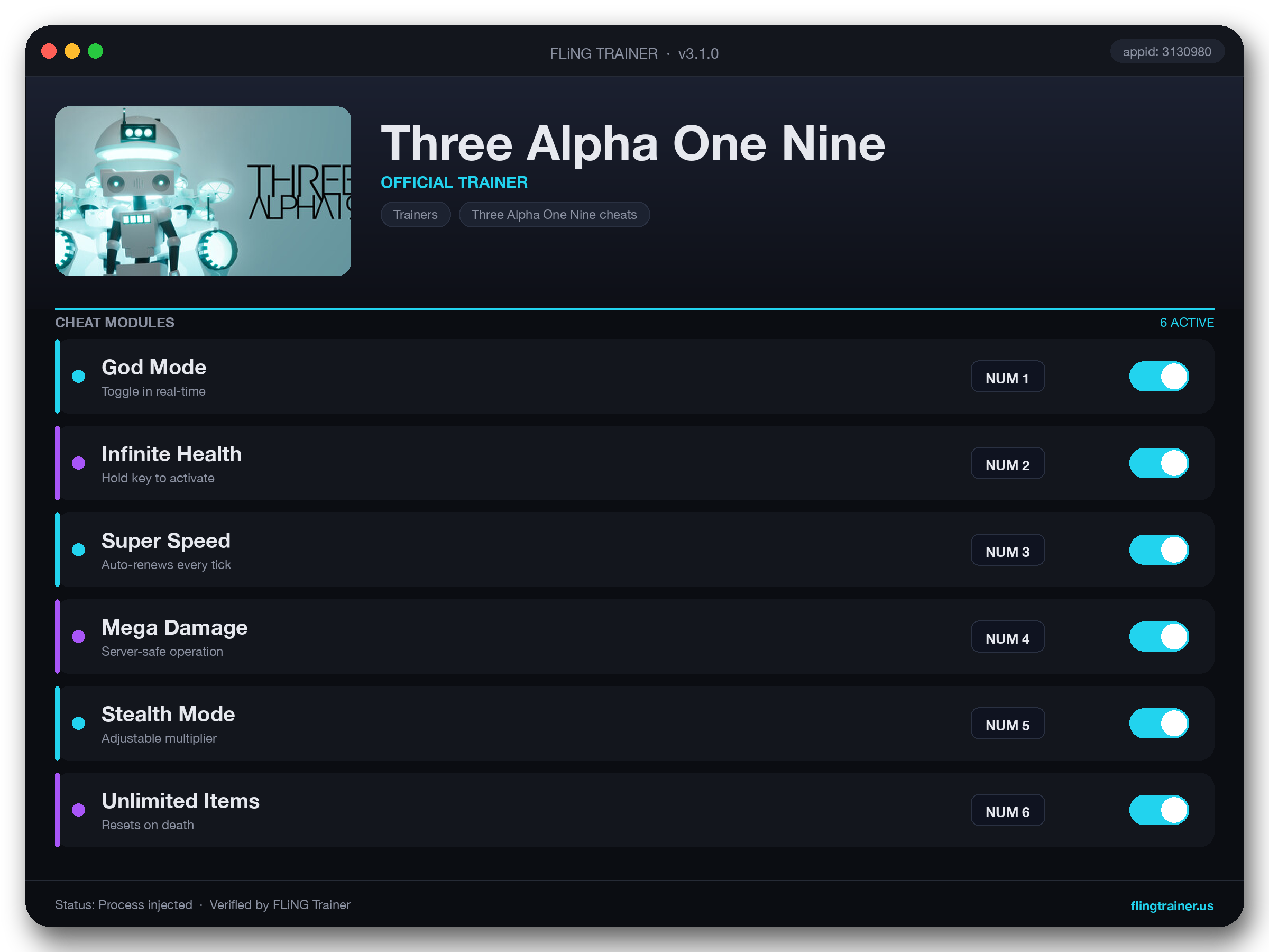Three Alpha One Nine Trainer interface