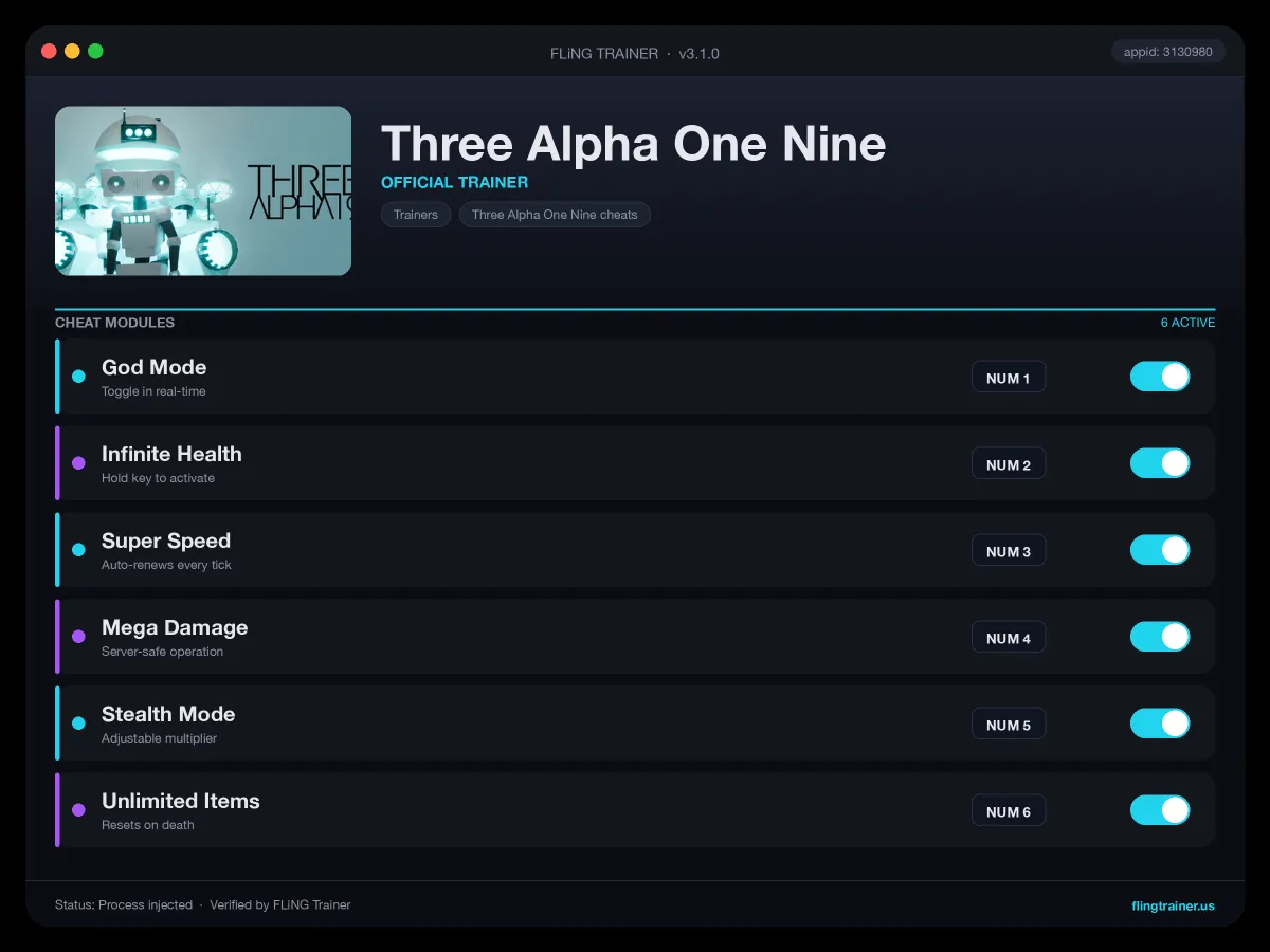 Three Alpha One Nine Trainer interface