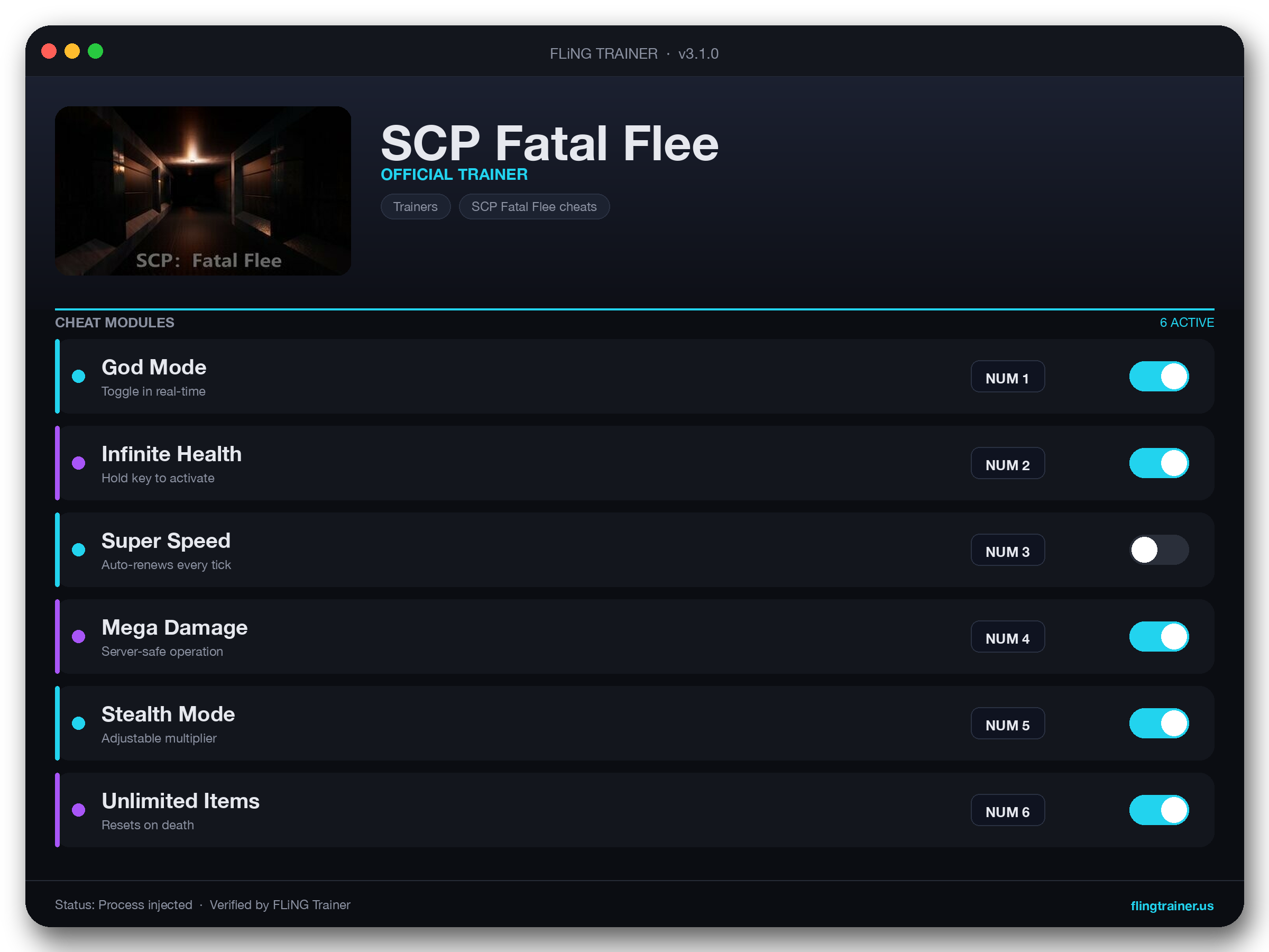 SCP Fatal Flee Trainer interface
