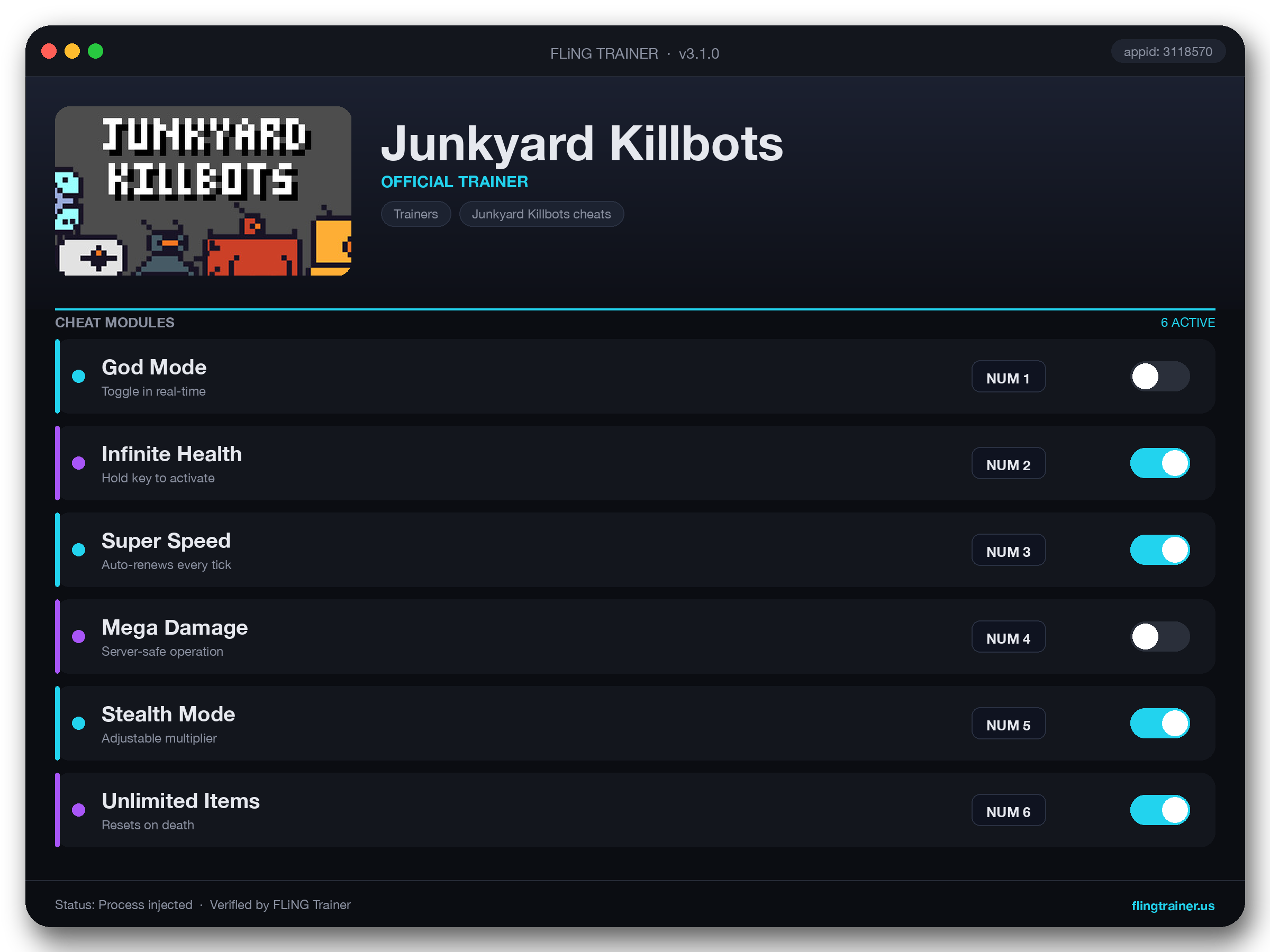 Junkyard Killbots Trainer interface