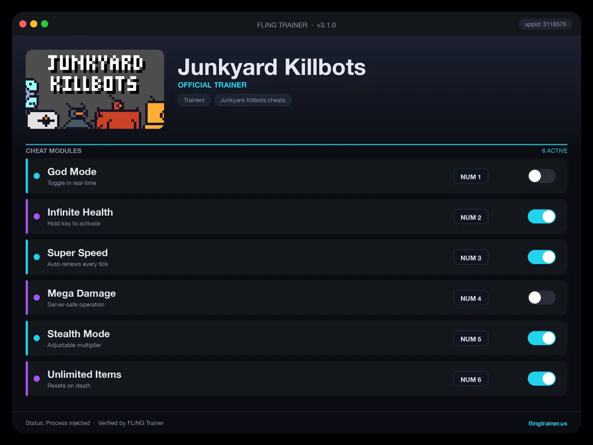 Junkyard Killbots Trainer interface