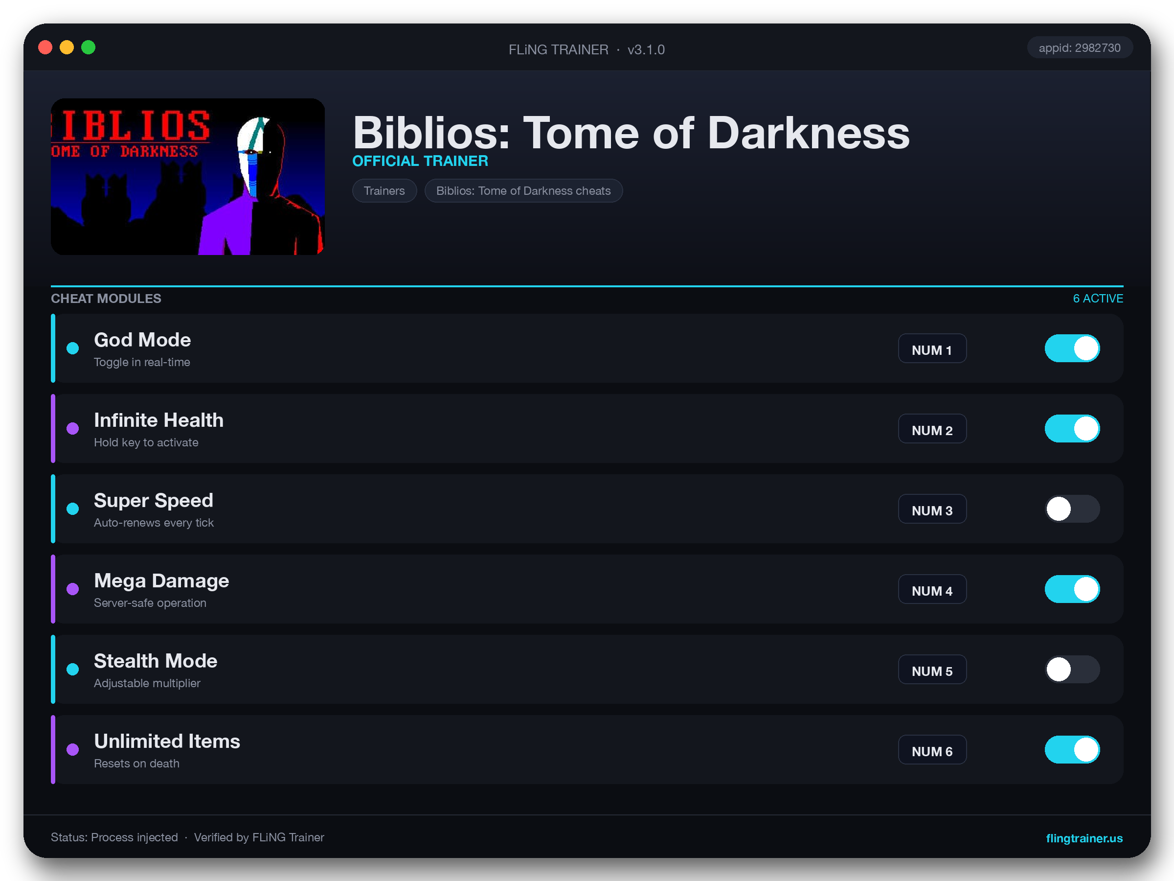 Biblios: Tome of Darkness Trainer interface