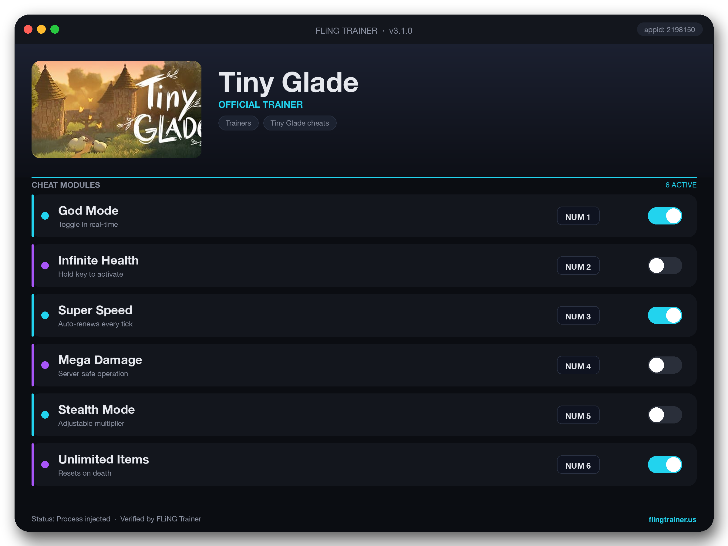 Tiny Glade Trainer interface