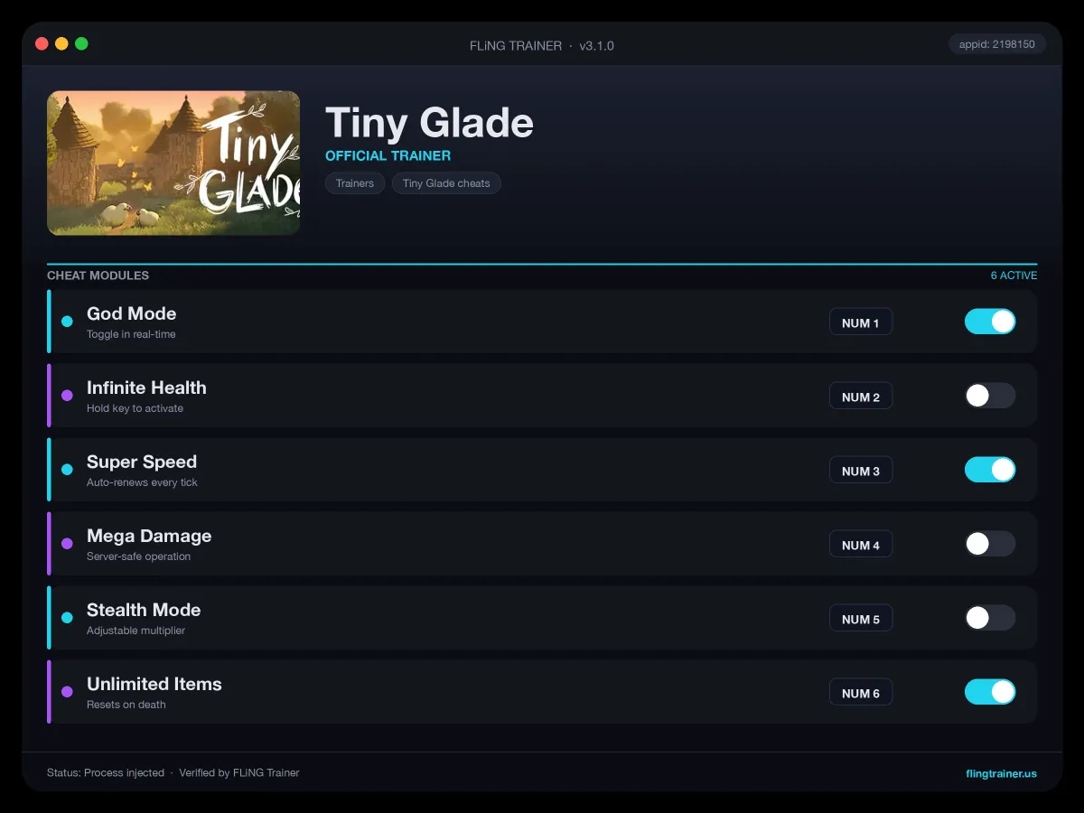 Tiny Glade Trainer interface