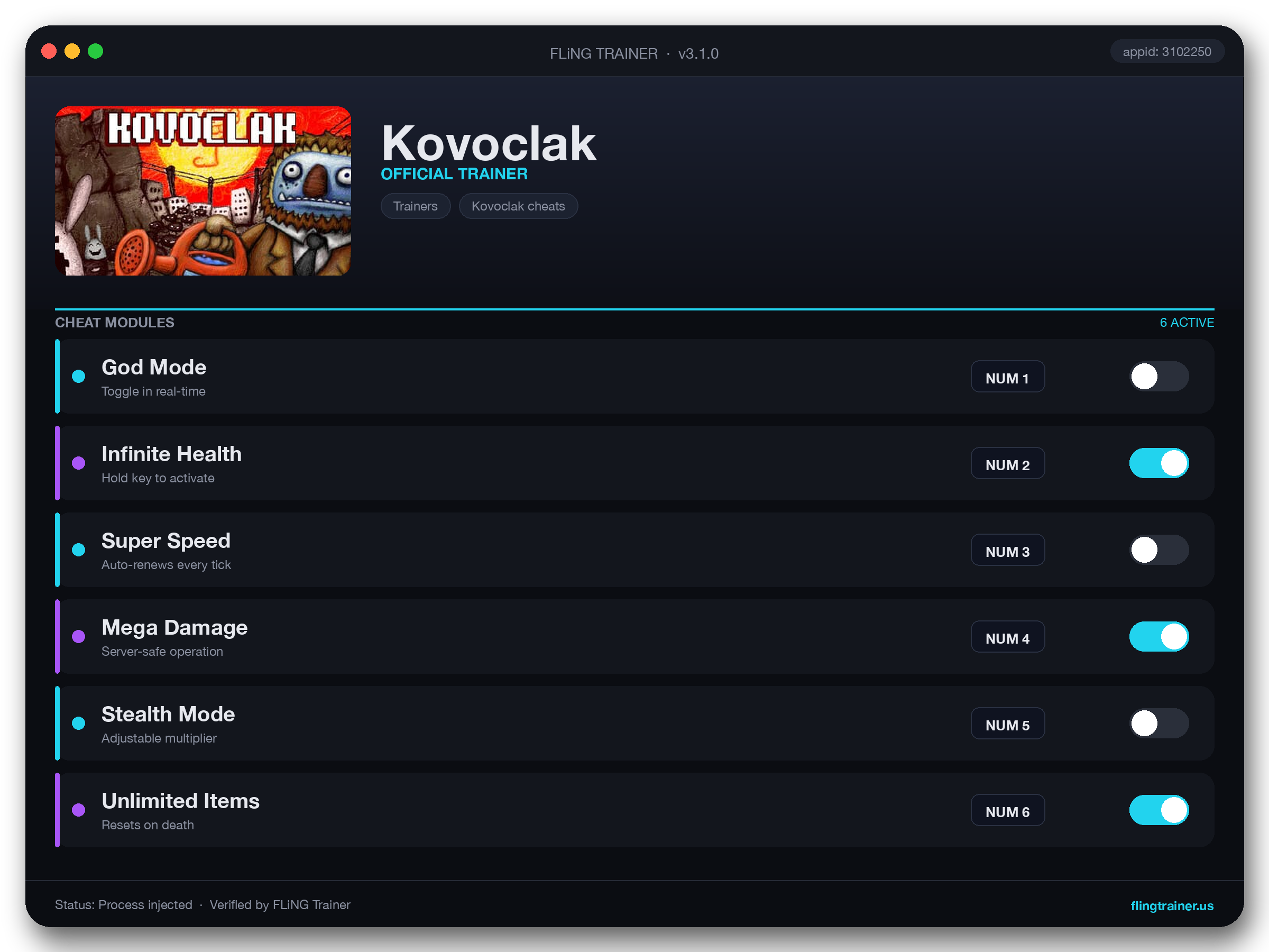 Kovoclak Trainer interface