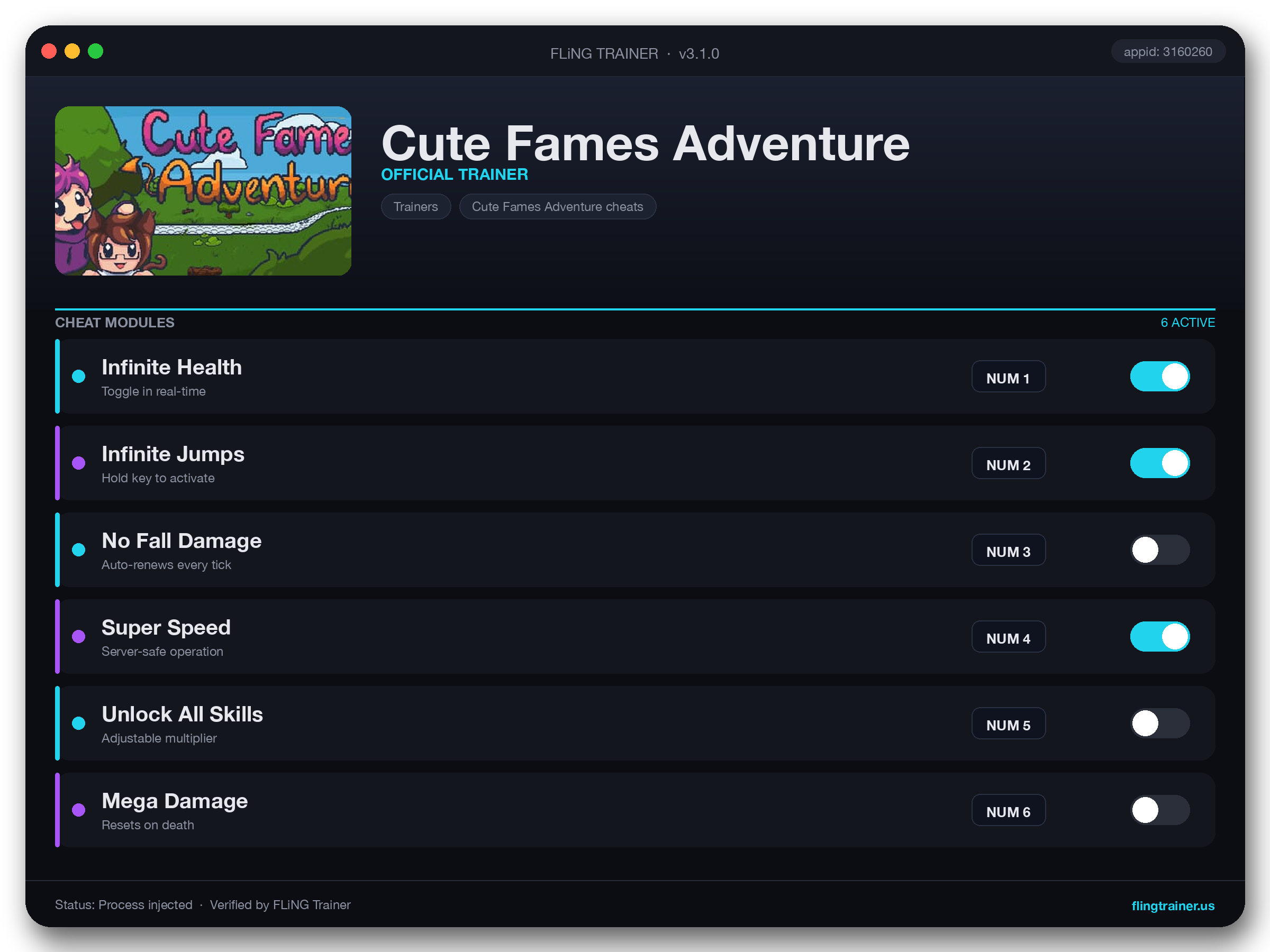 Cute Fames Adventure Trainer interface