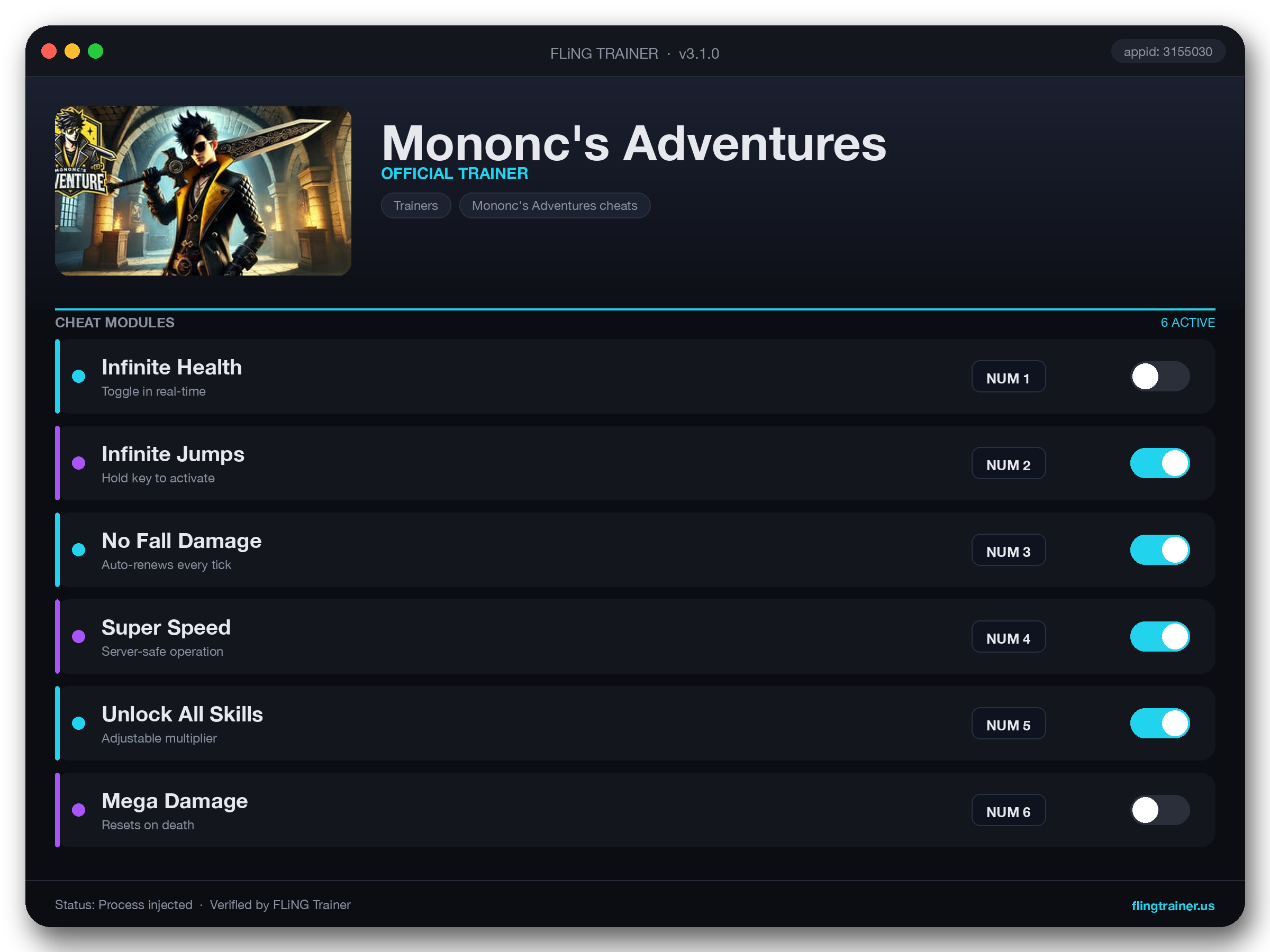 Mononc's Adventures Trainer interface
