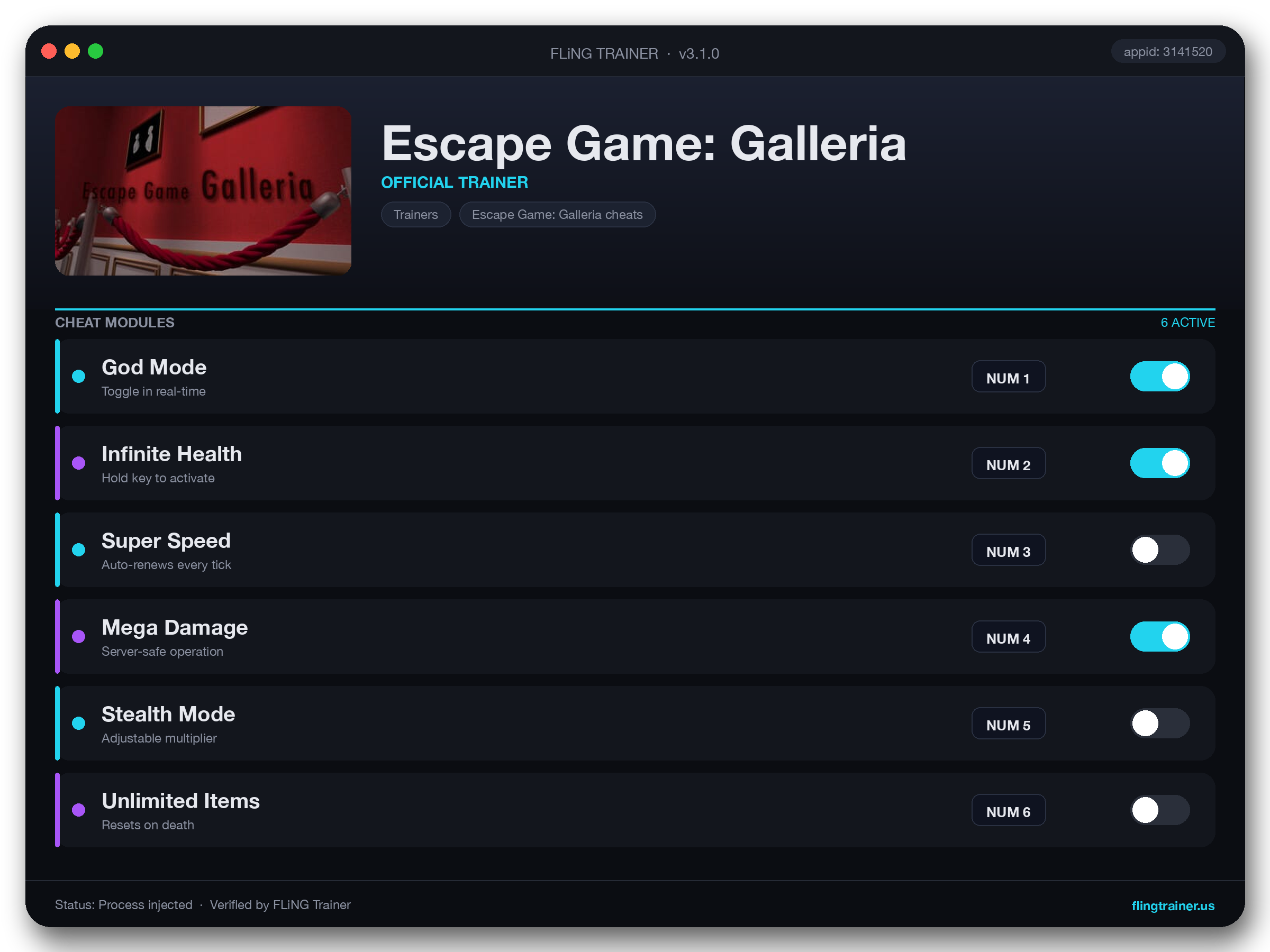 Escape Game: Galleria Trainer interface