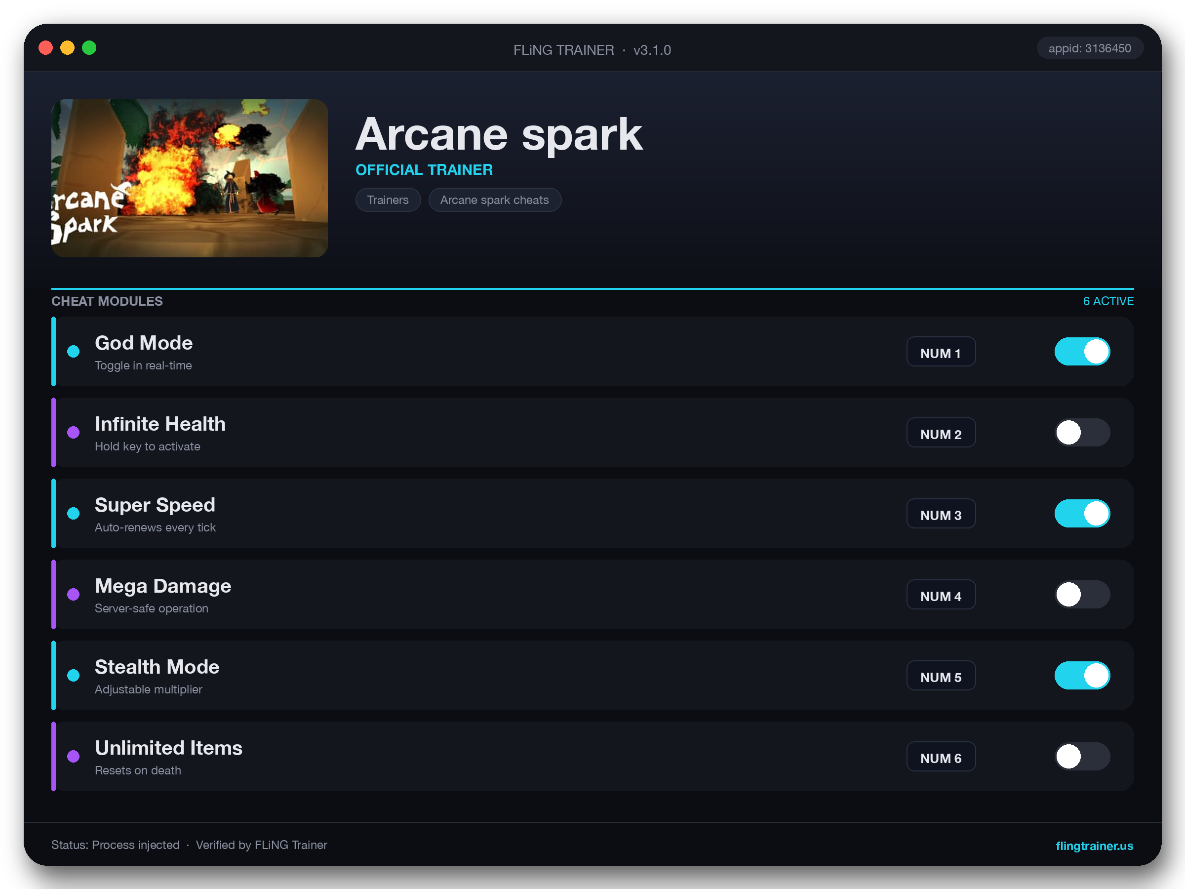 Arcane spark Trainer interface