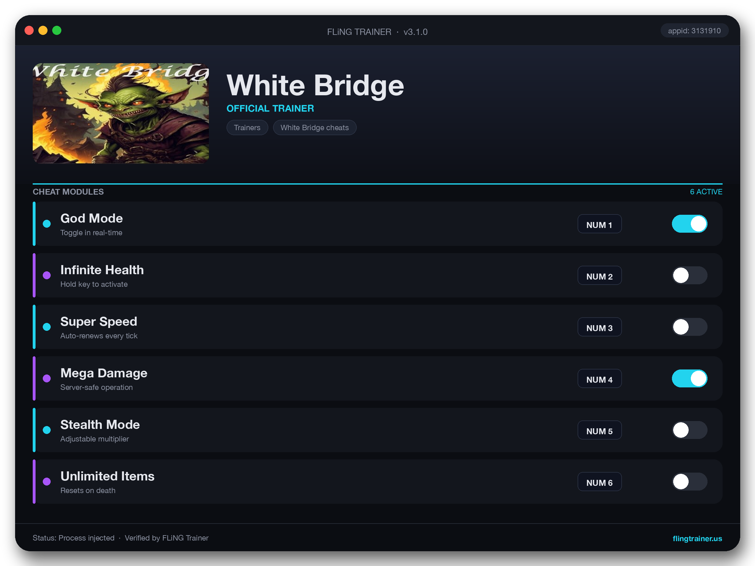 White Bridge Trainer interface