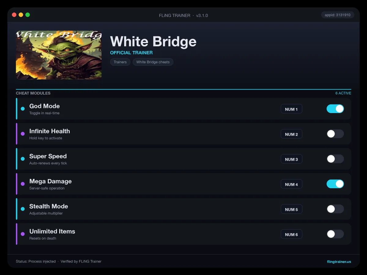 White Bridge Trainer interface