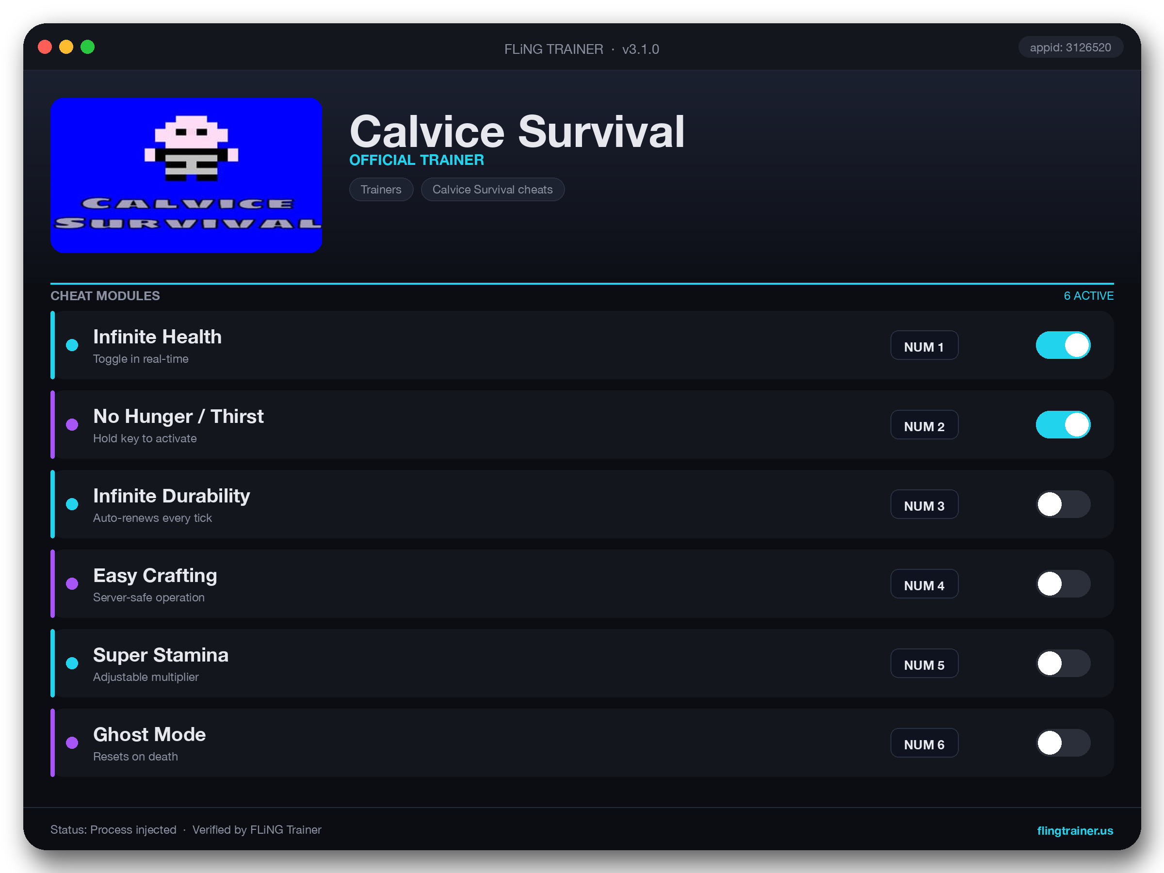 Calvice Survival Trainer interface