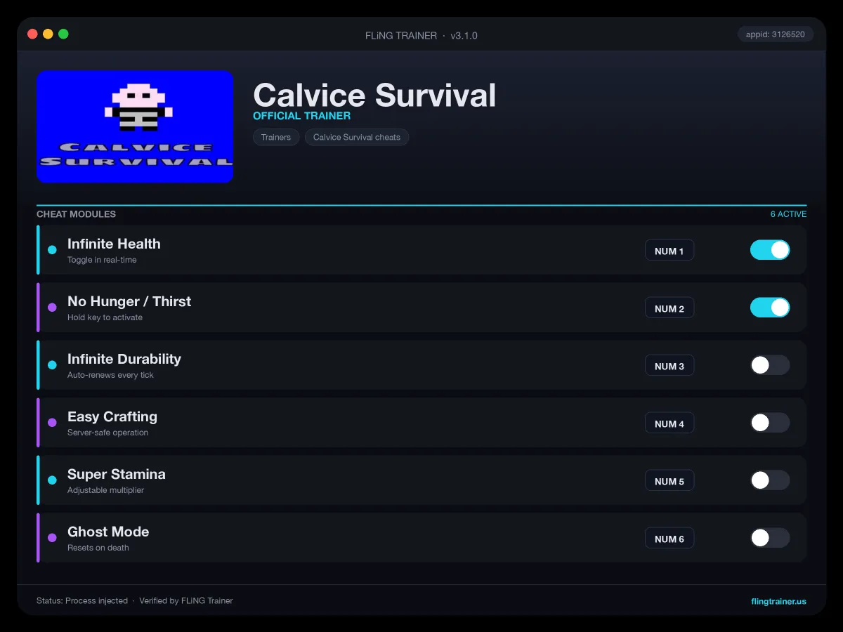 Calvice Survival Trainer interface