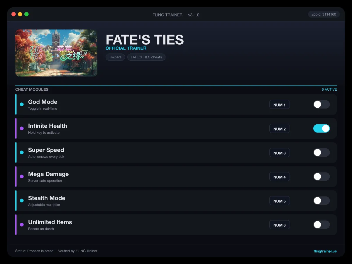 FATE'S TIES Trainer interface