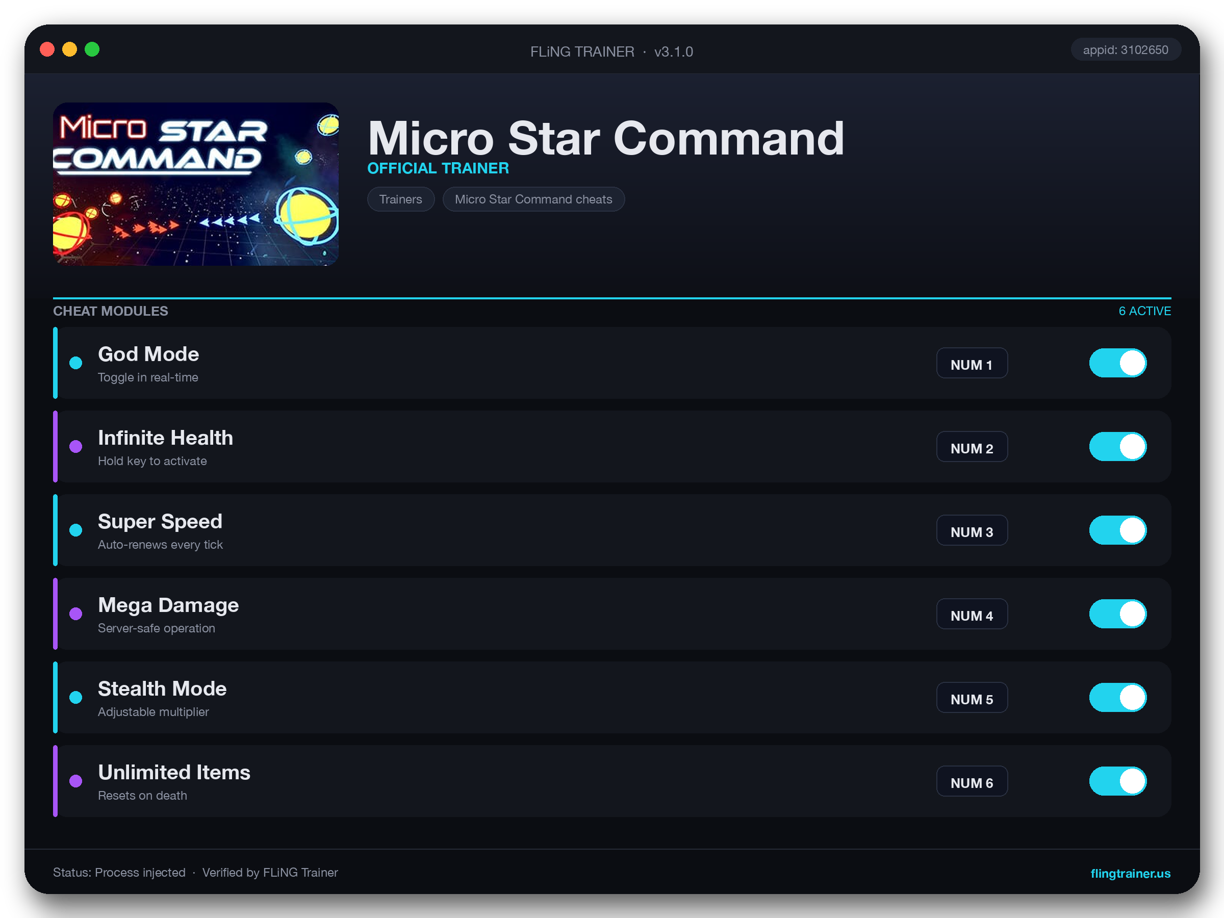 Micro Star Command Trainer interface