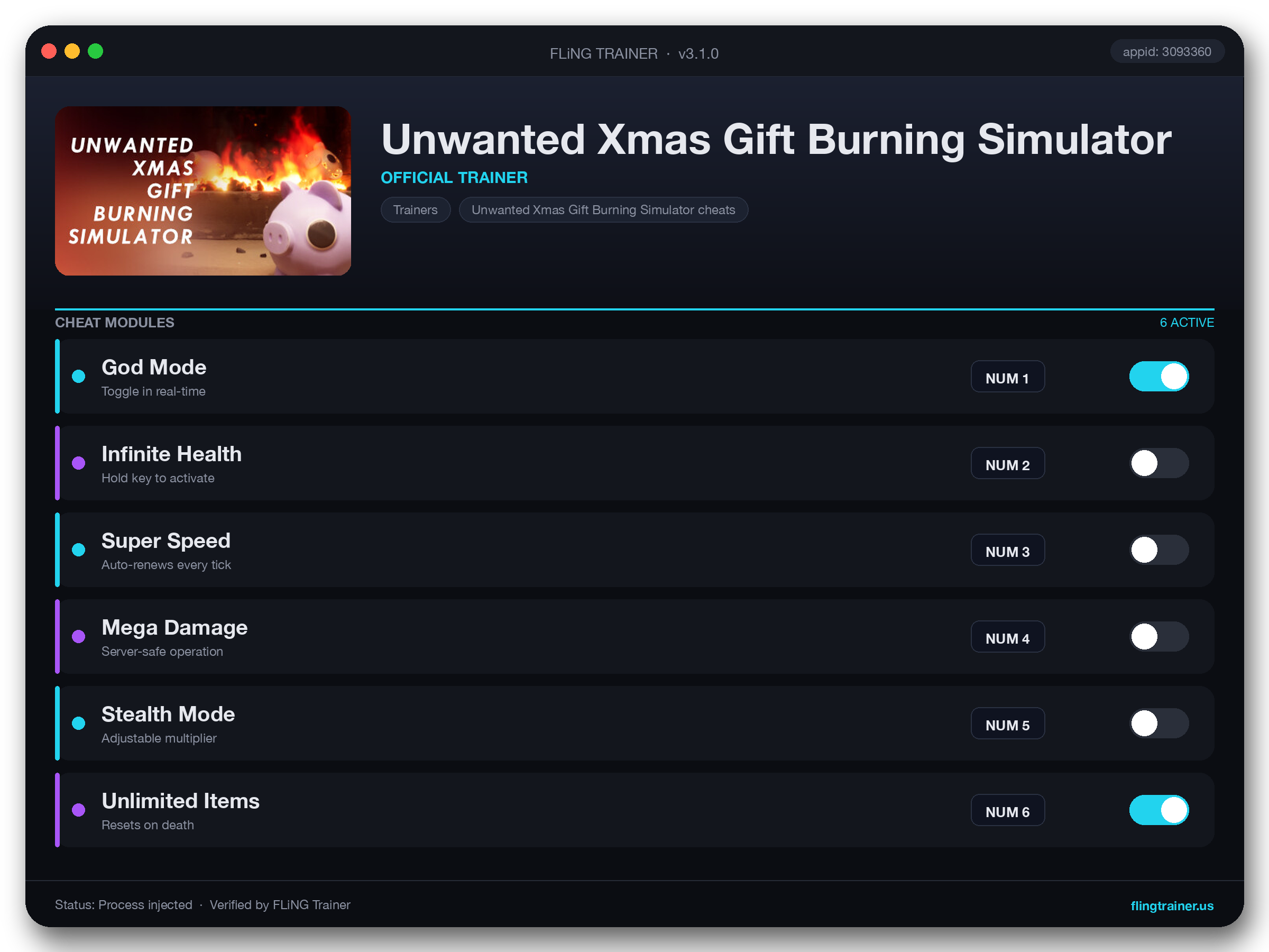 Unwanted Xmas Gift Burning Simulator Trainer interface