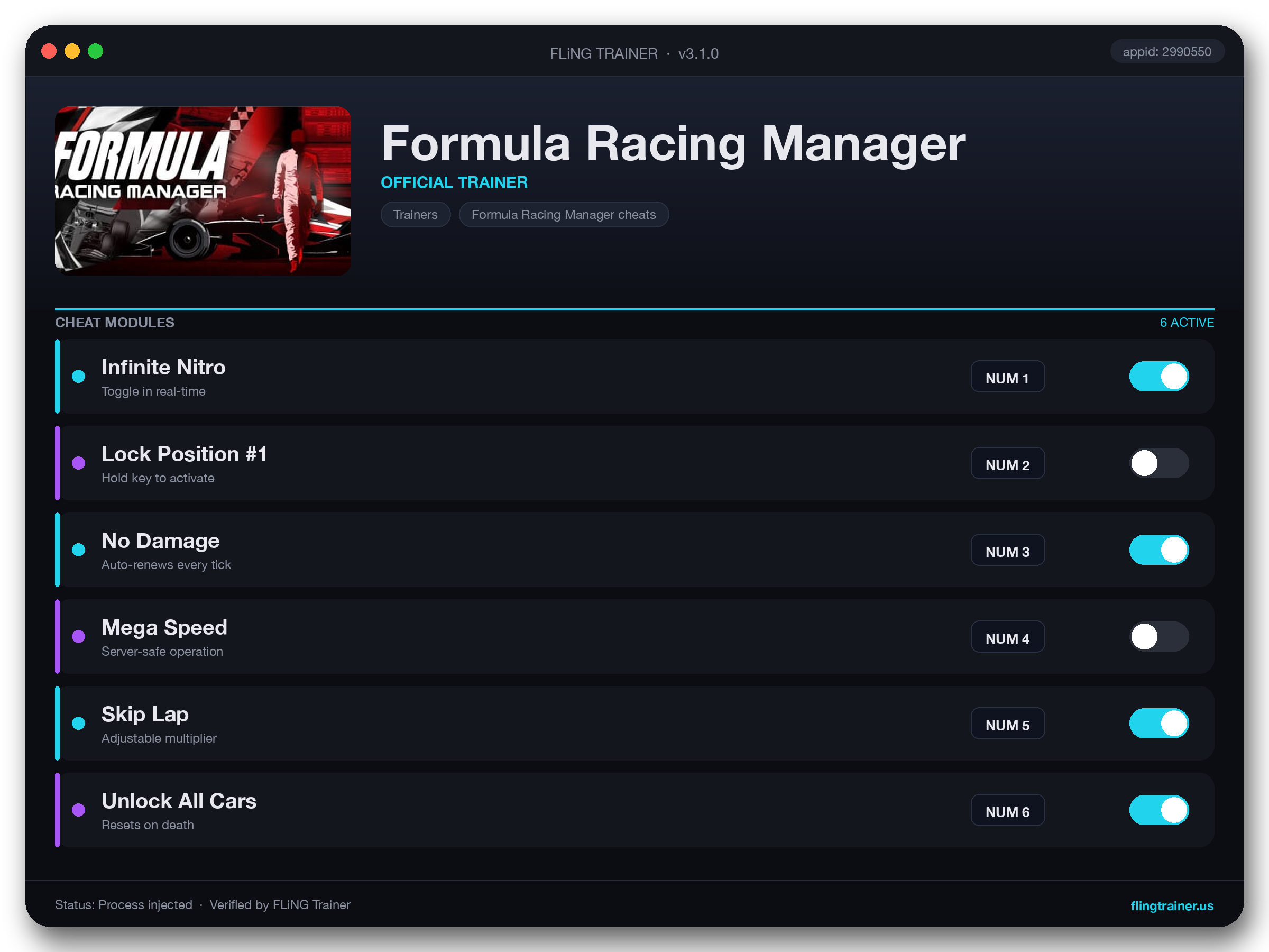 Formula Racing Manager Trainer interface