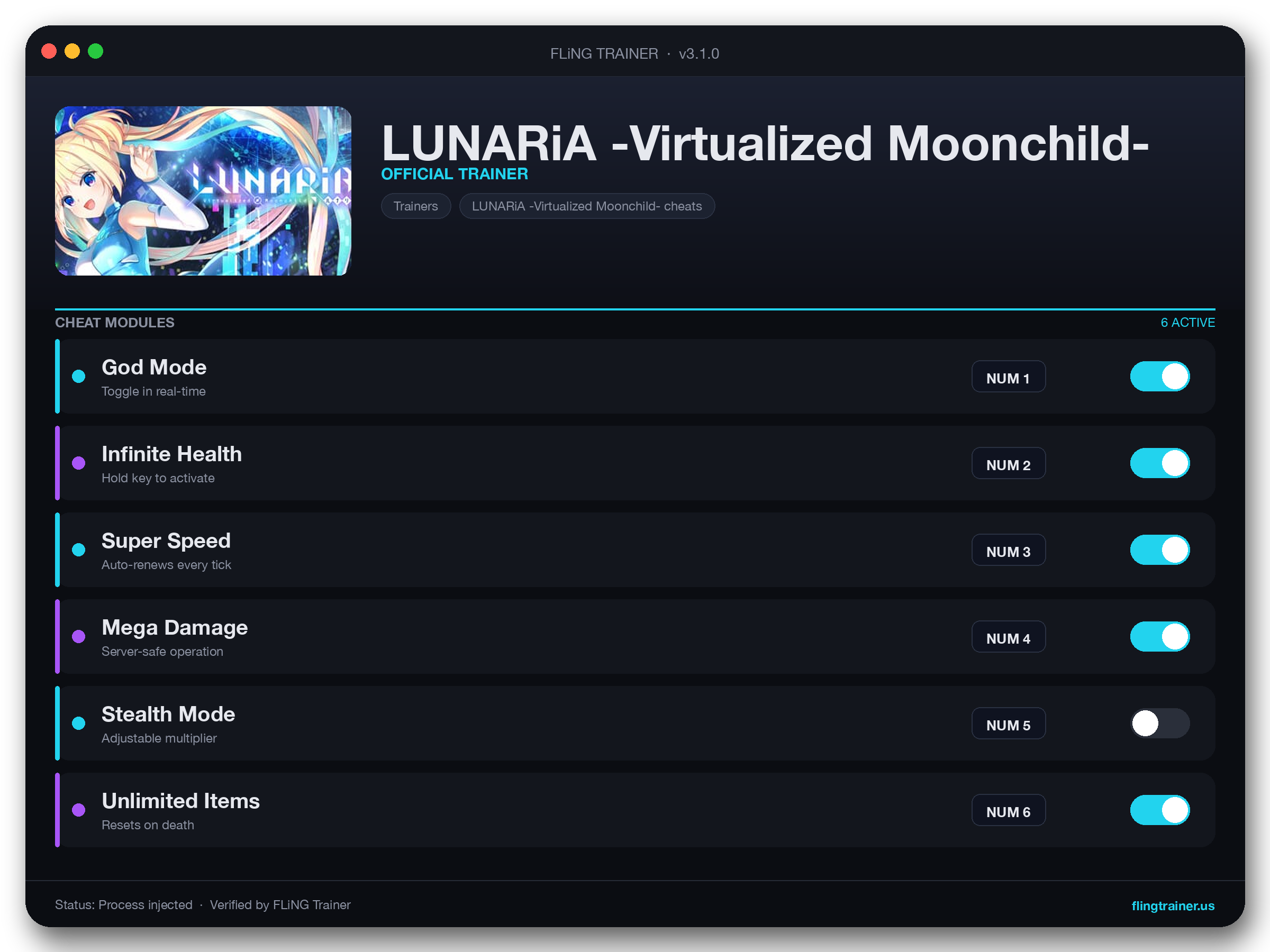 LUNARiA -Virtualized Moonchild- Trainer interface