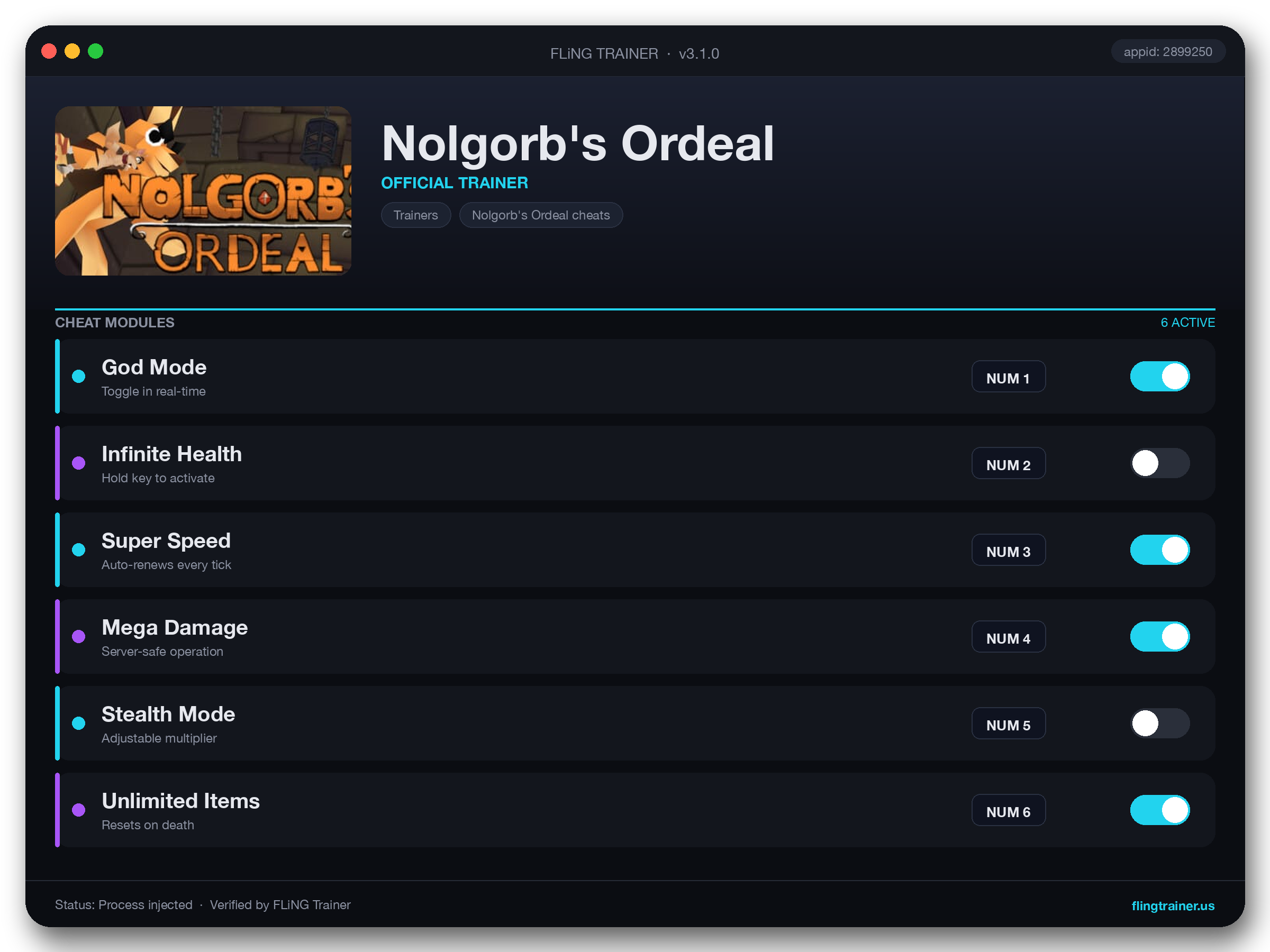 Nolgorb's Ordeal Trainer interface