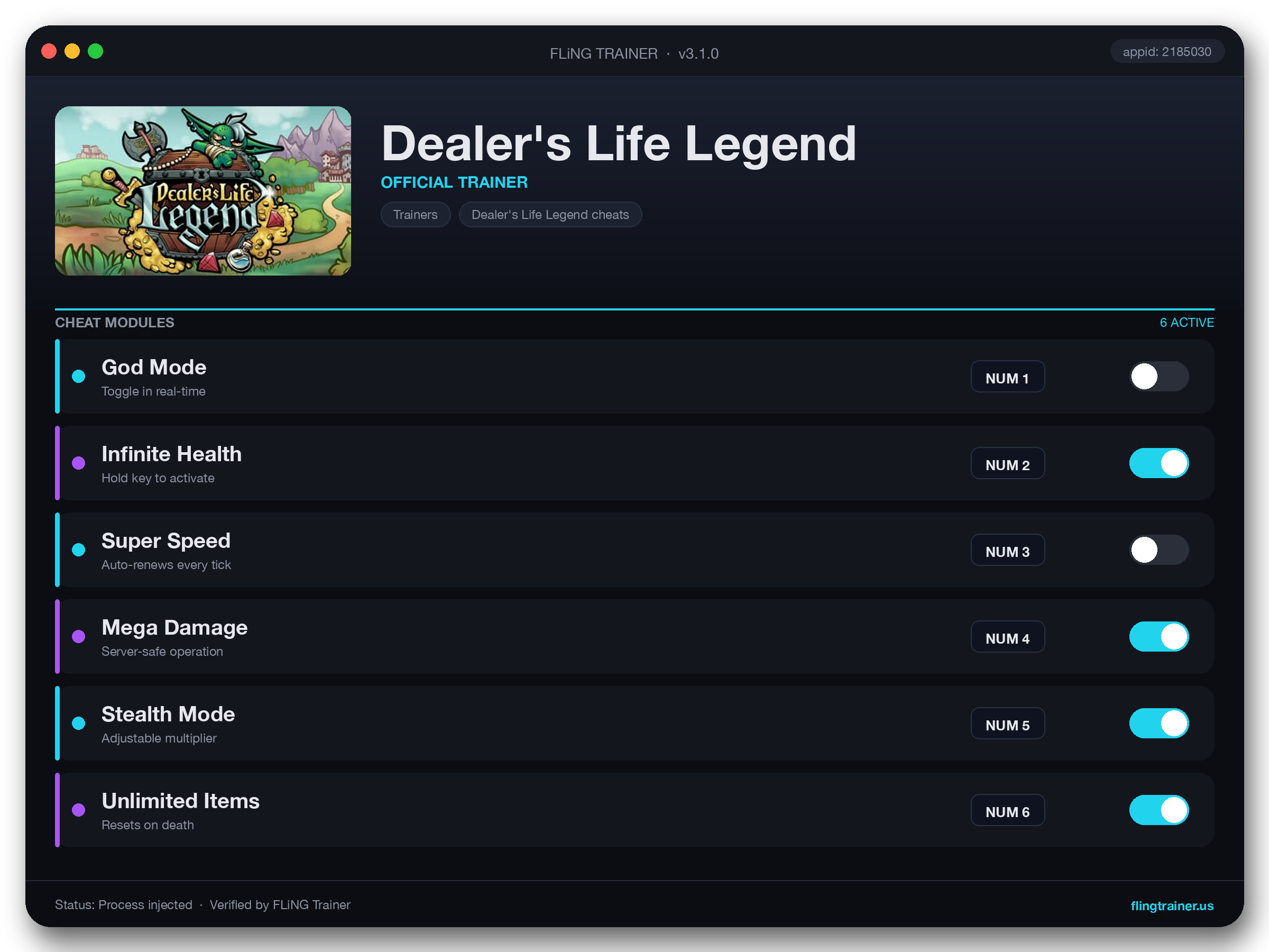 Dealer's Life Legend Trainer interface