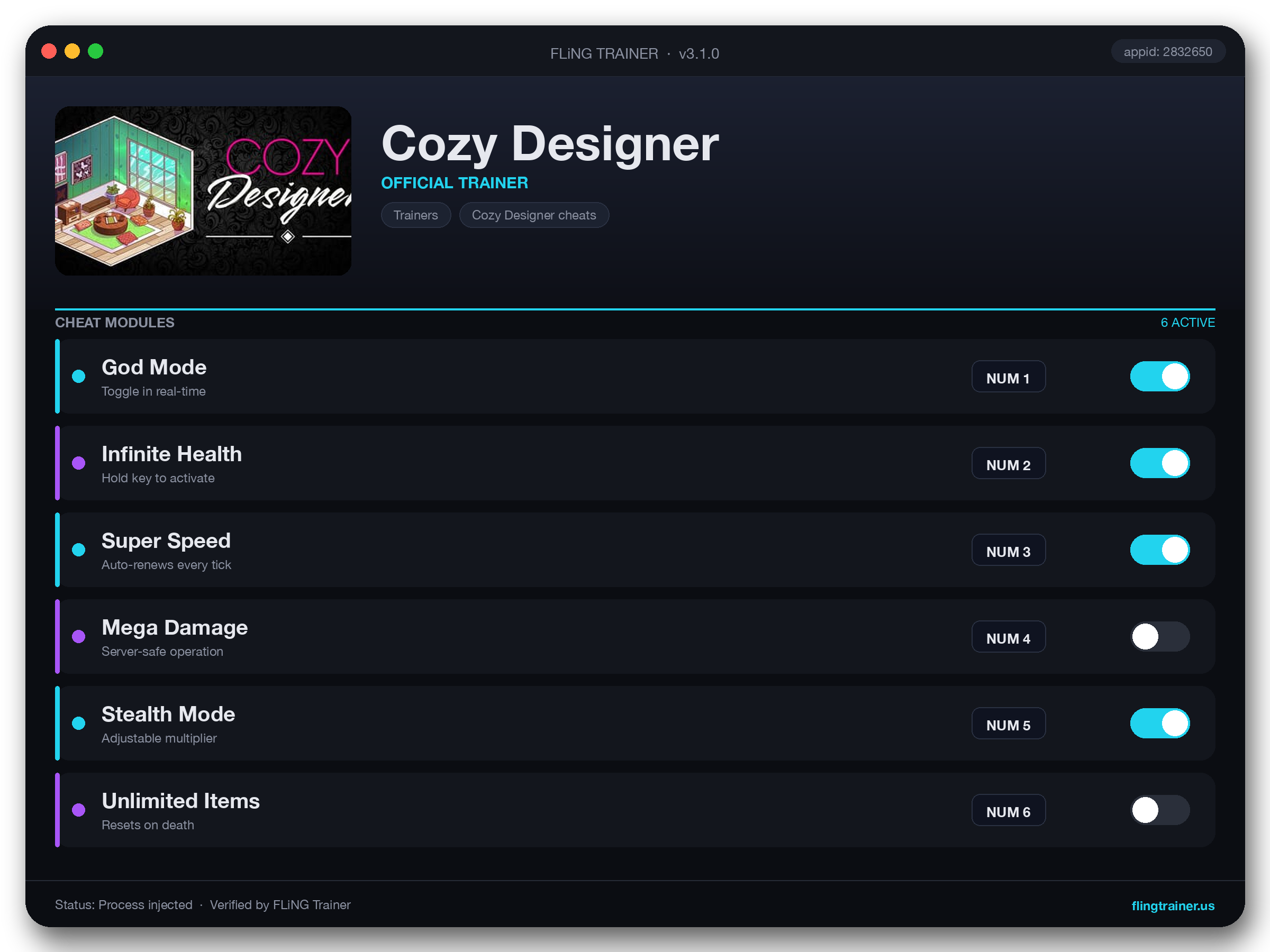 Cozy Designer Trainer interface