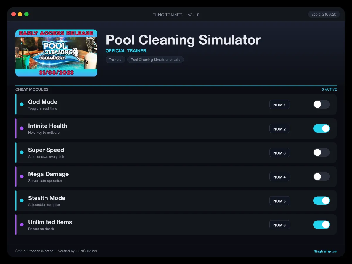 Pool Cleaning Simulator Trainer interface