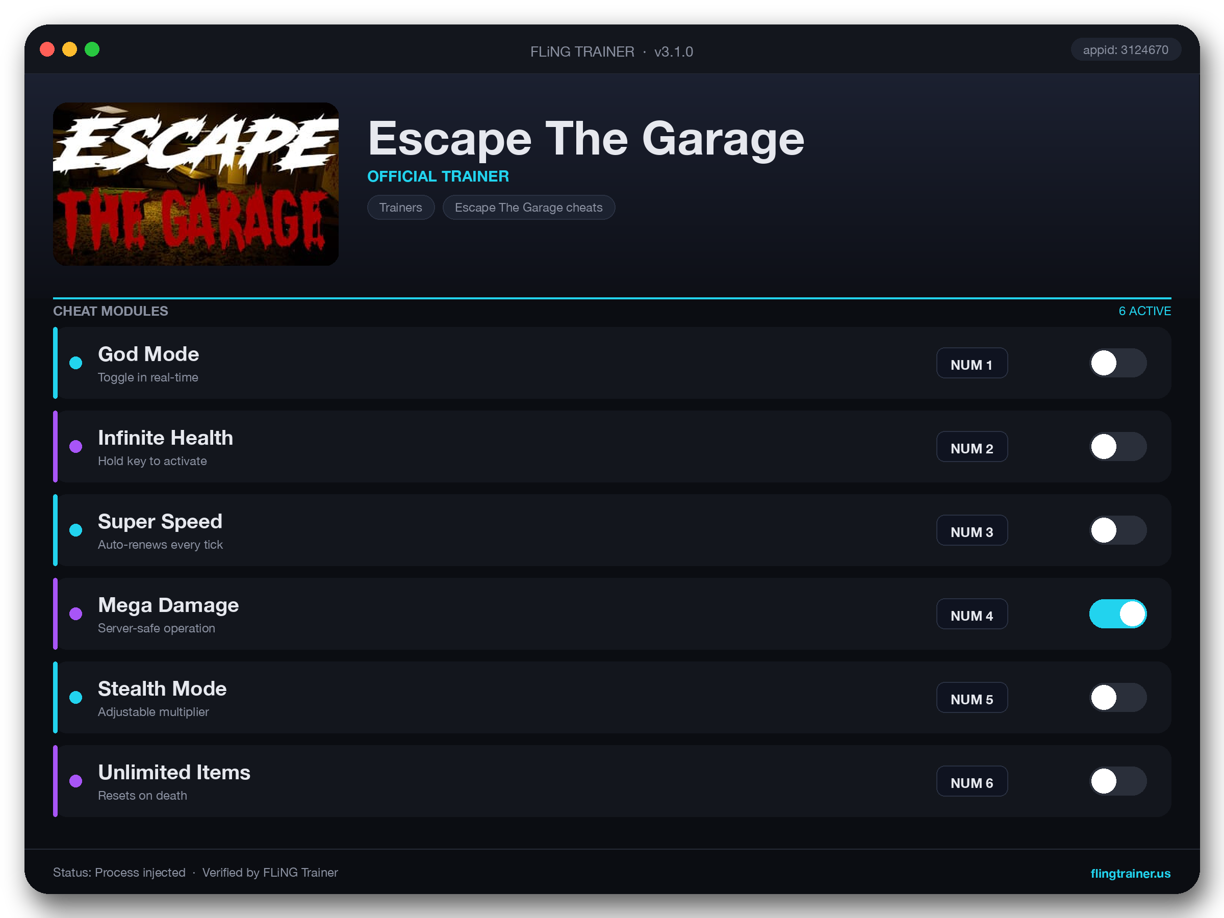 Escape The Garage Trainer interface