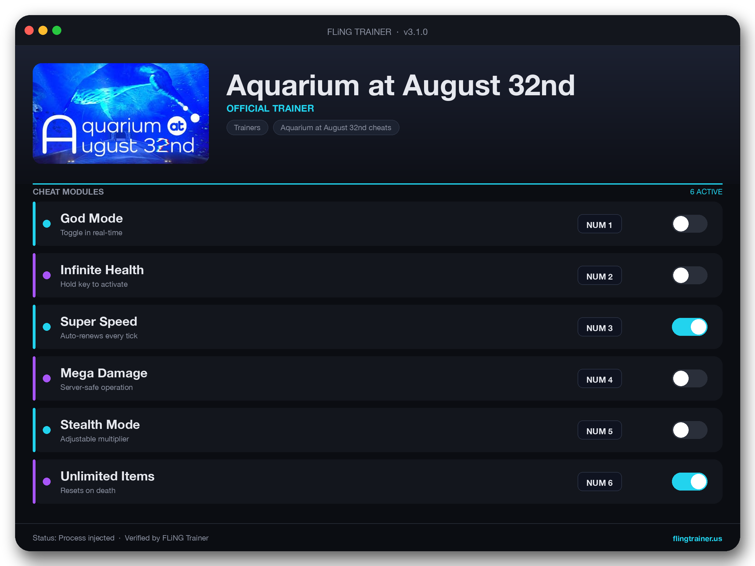 Aquarium at August 32nd Trainer interface