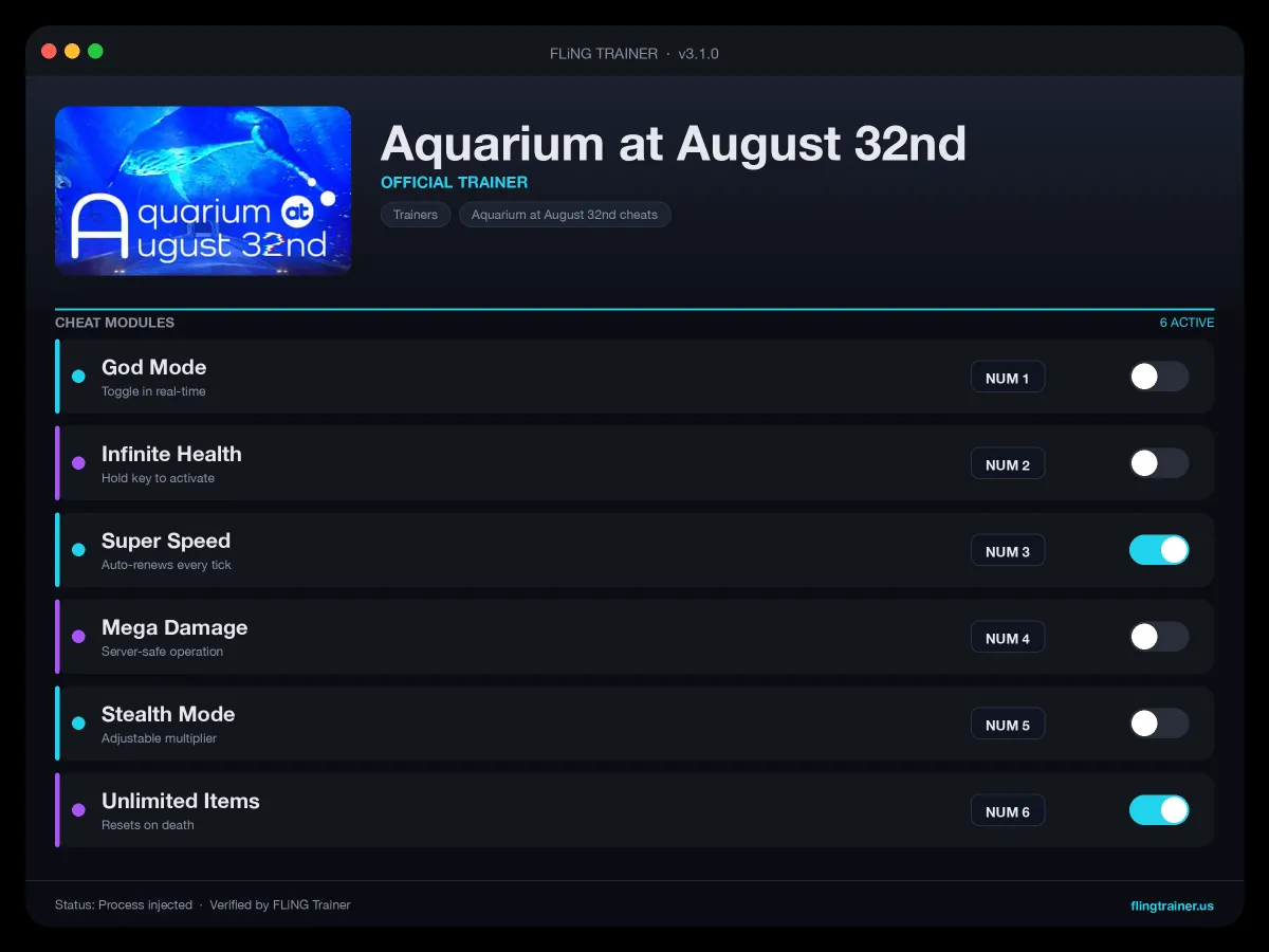 Aquarium at August 32nd Trainer interface