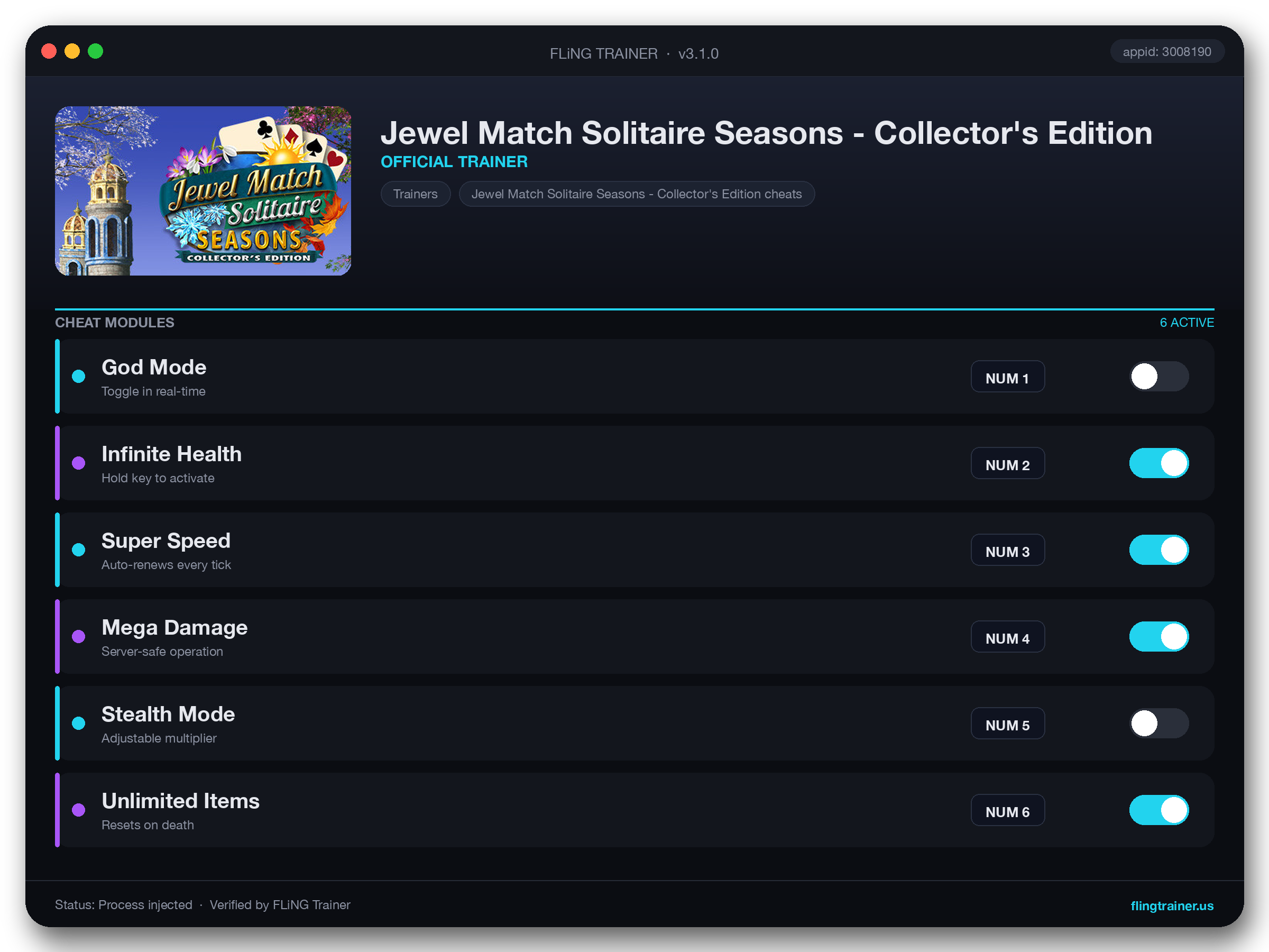 Jewel Match Solitaire Seasons - Collector's Edition Trainer interface