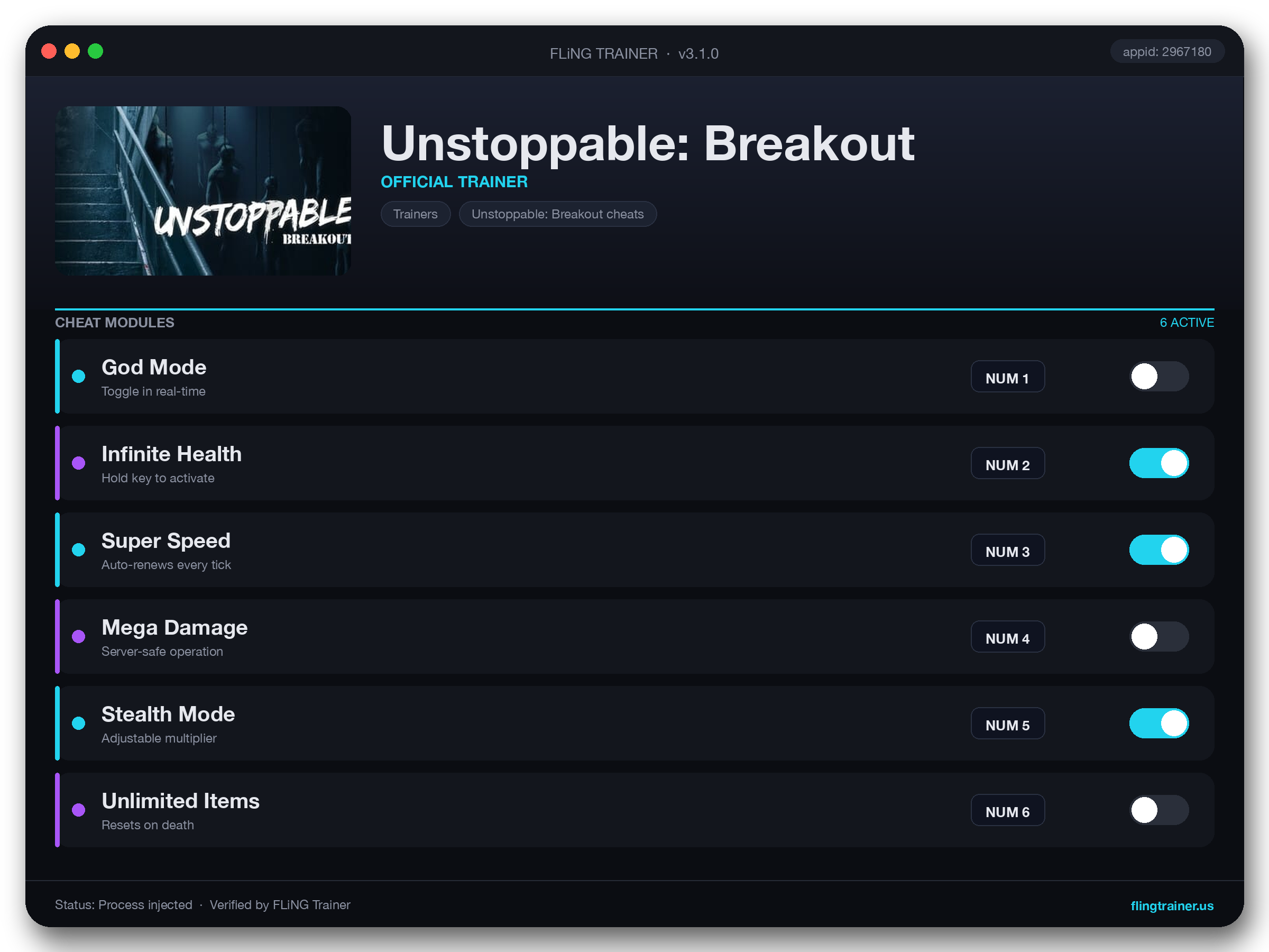 Unstoppable: Breakout Trainer interface