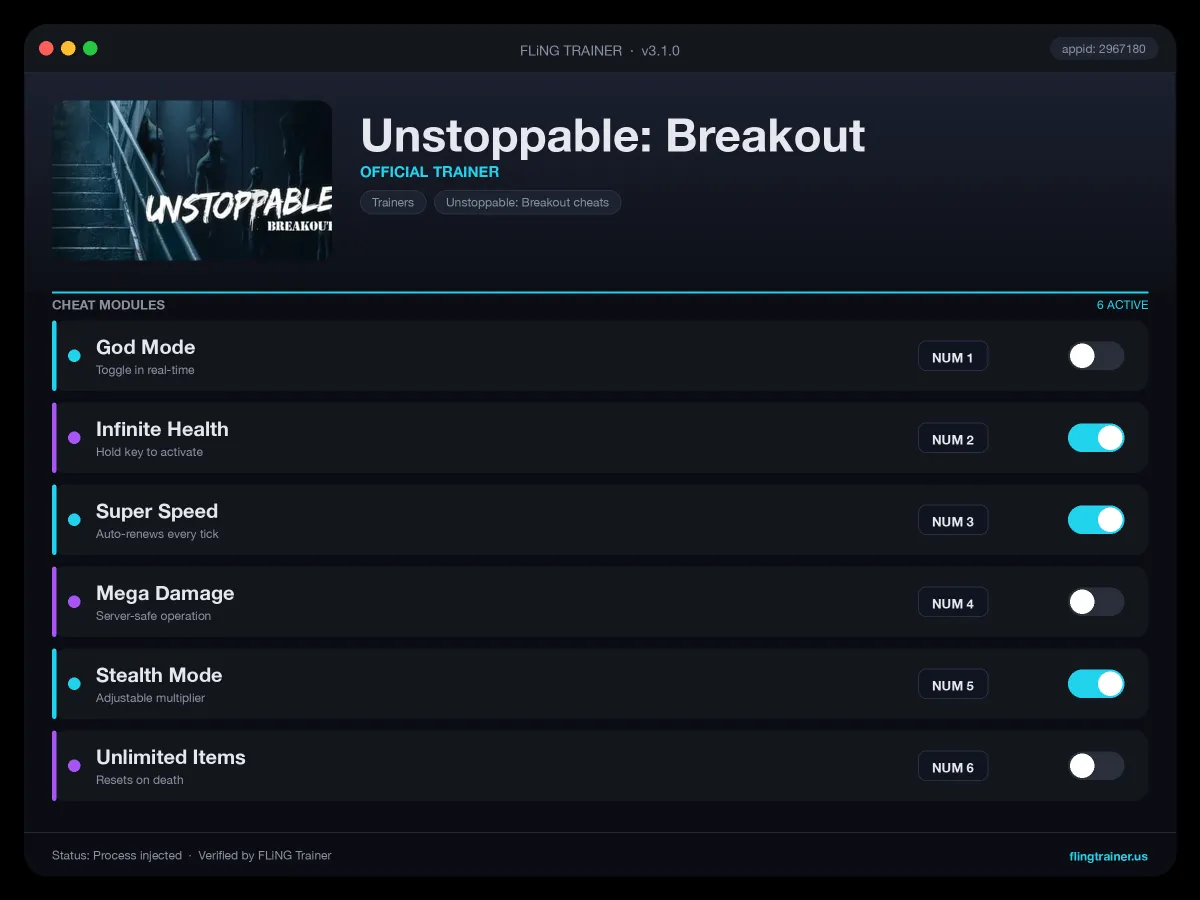 Unstoppable: Breakout Trainer interface
