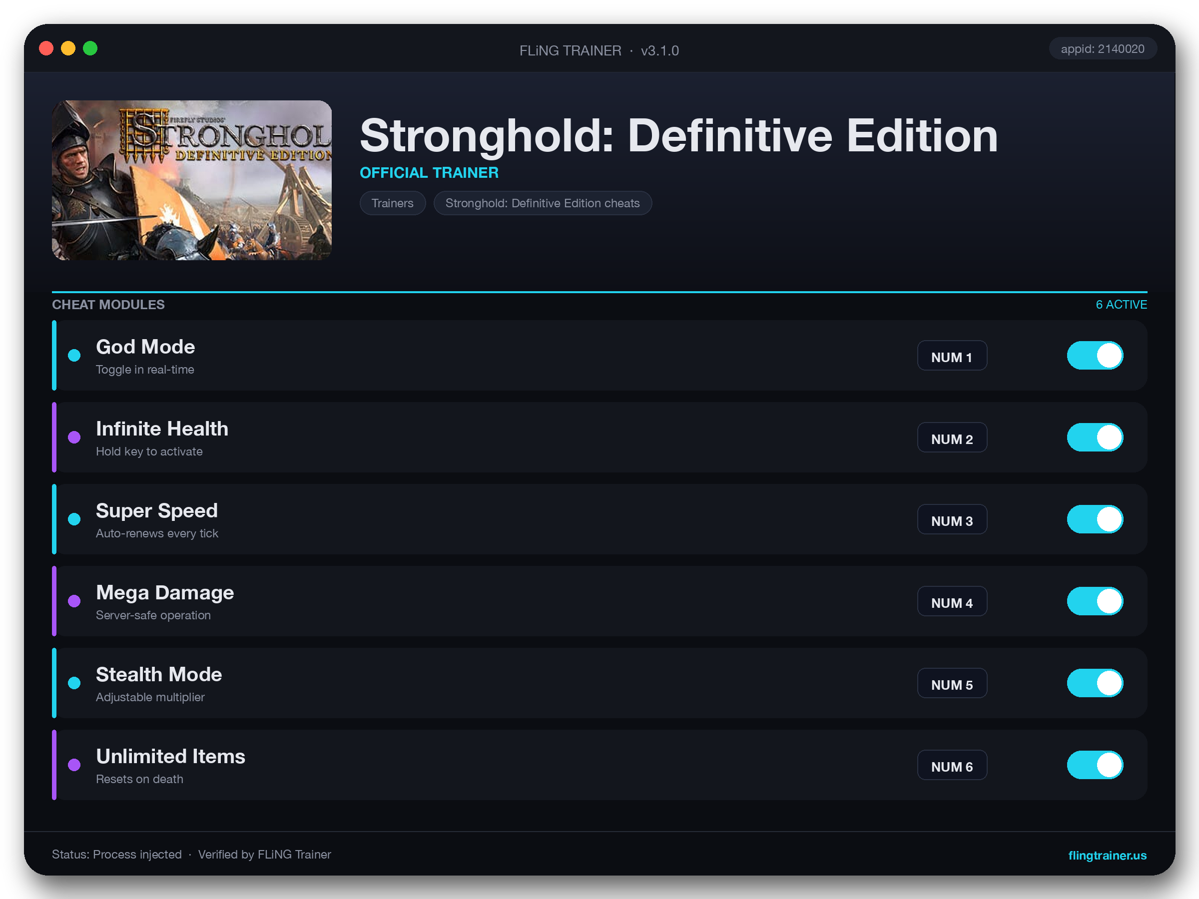 Stronghold: Definitive Edition Trainer interface