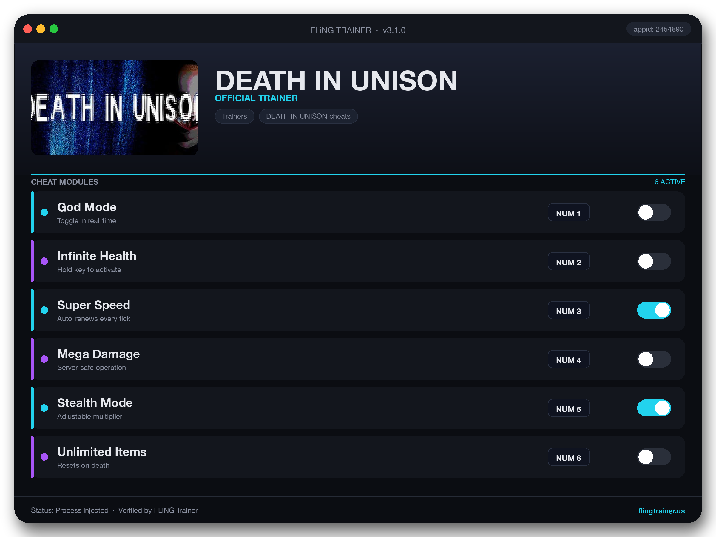 DEATH IN UNISON Trainer interface