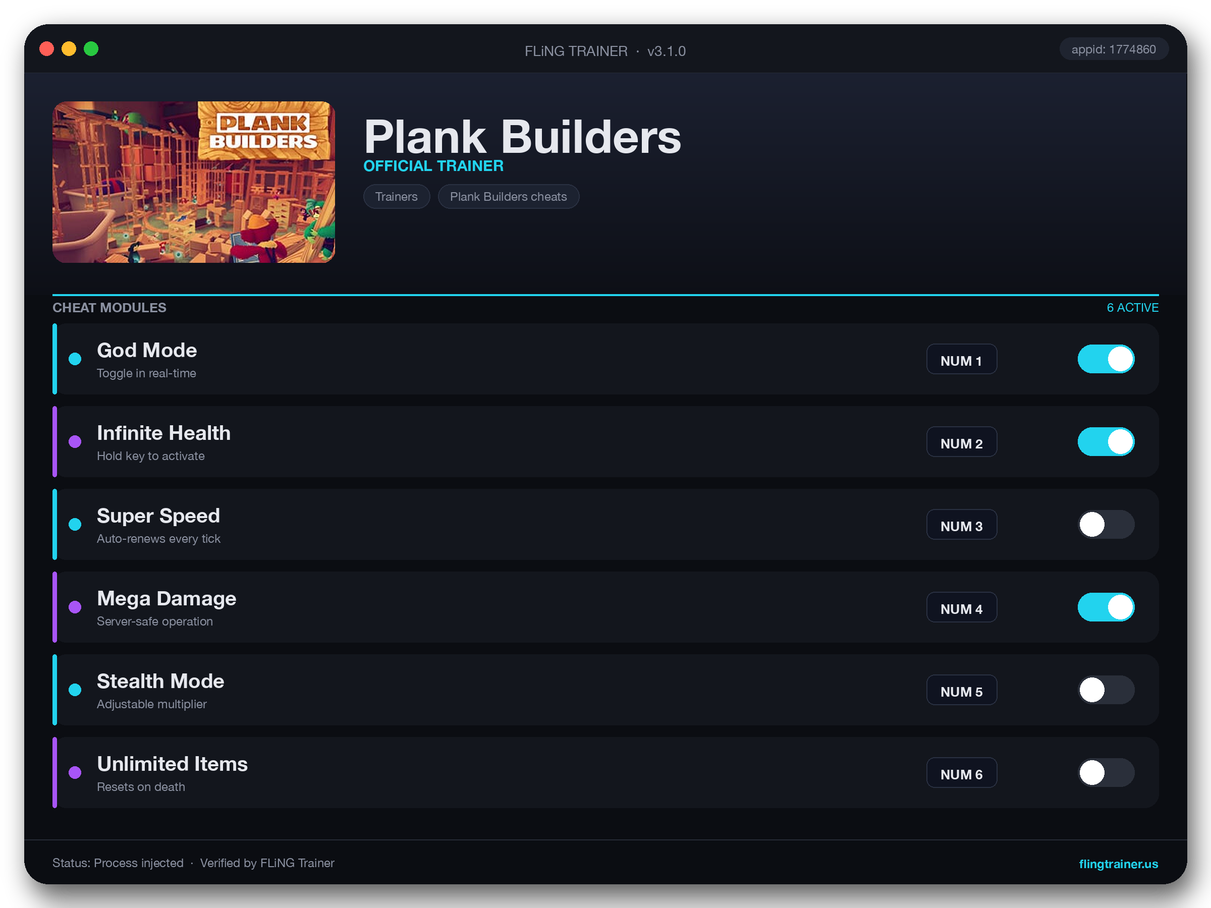 Plank Builders Trainer interface