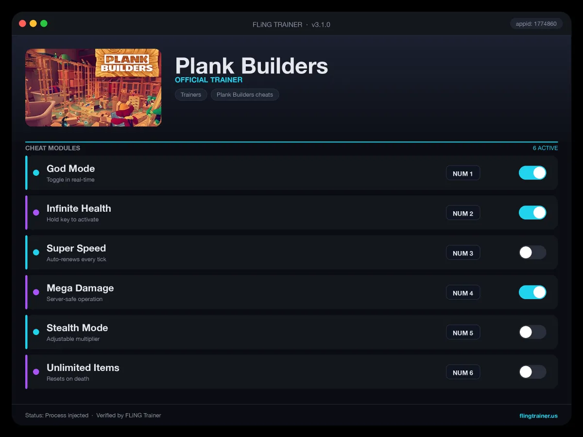 Plank Builders Trainer interface