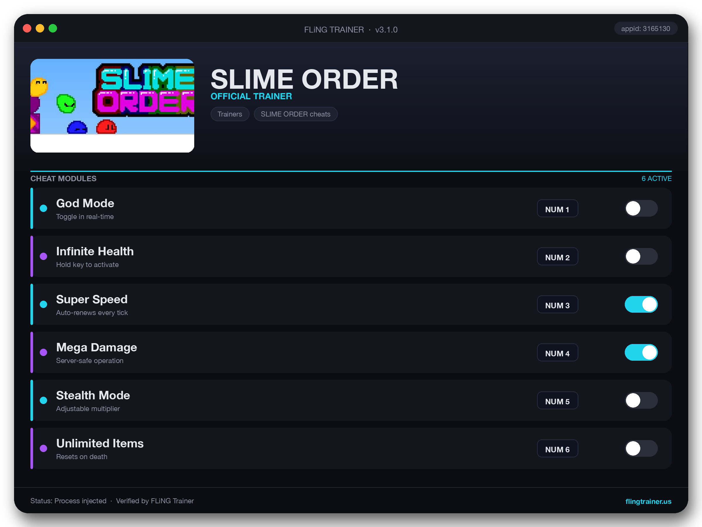 SLIME ORDER Trainer interface