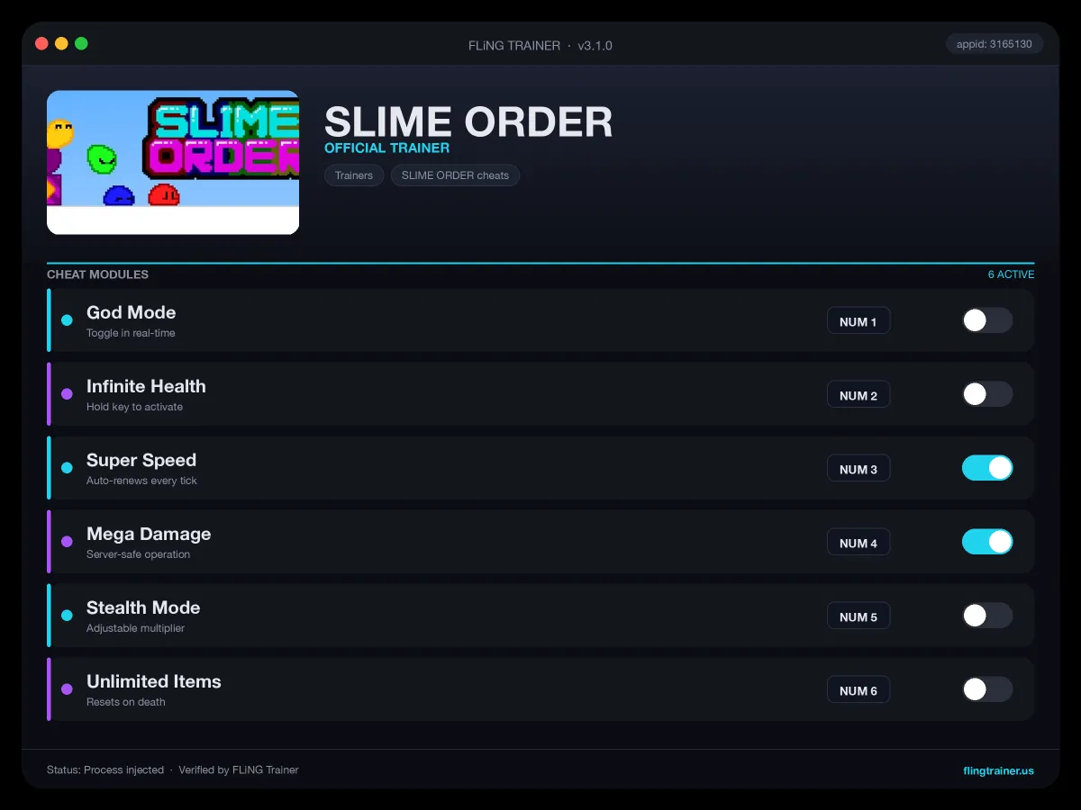 SLIME ORDER Trainer interface
