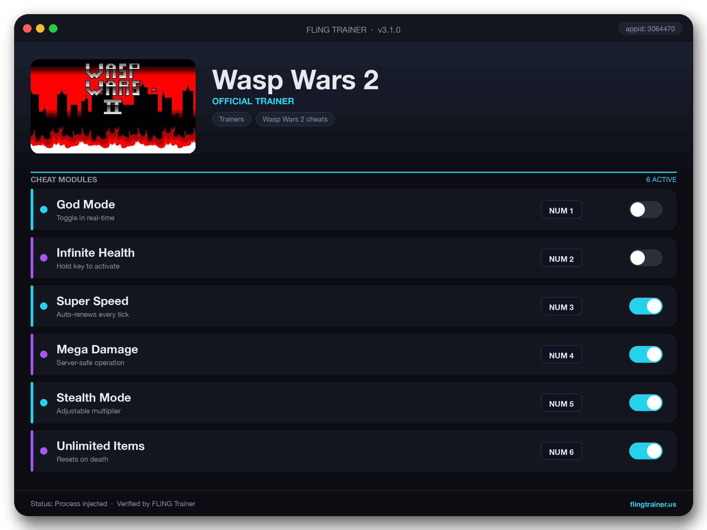 Wasp Wars 2 Trainer interface