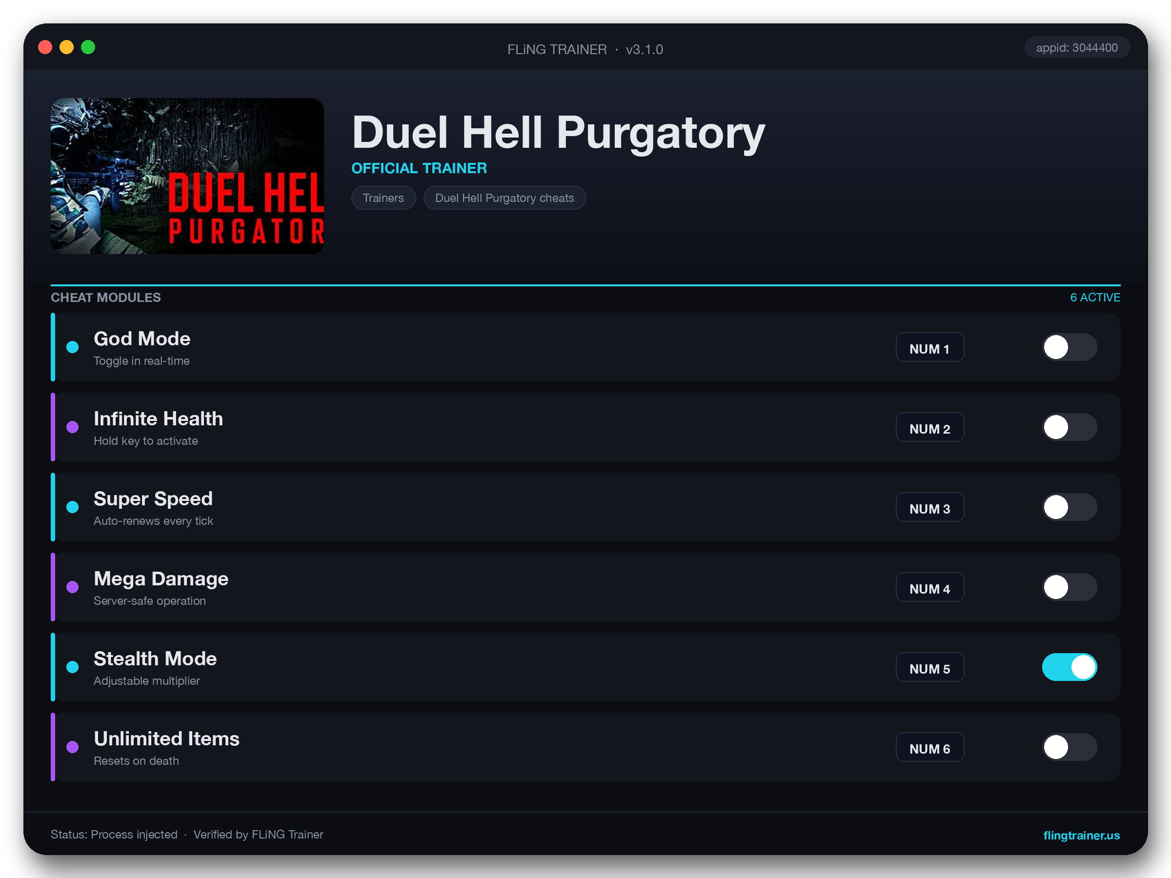 Duel Hell Purgatory Trainer interface