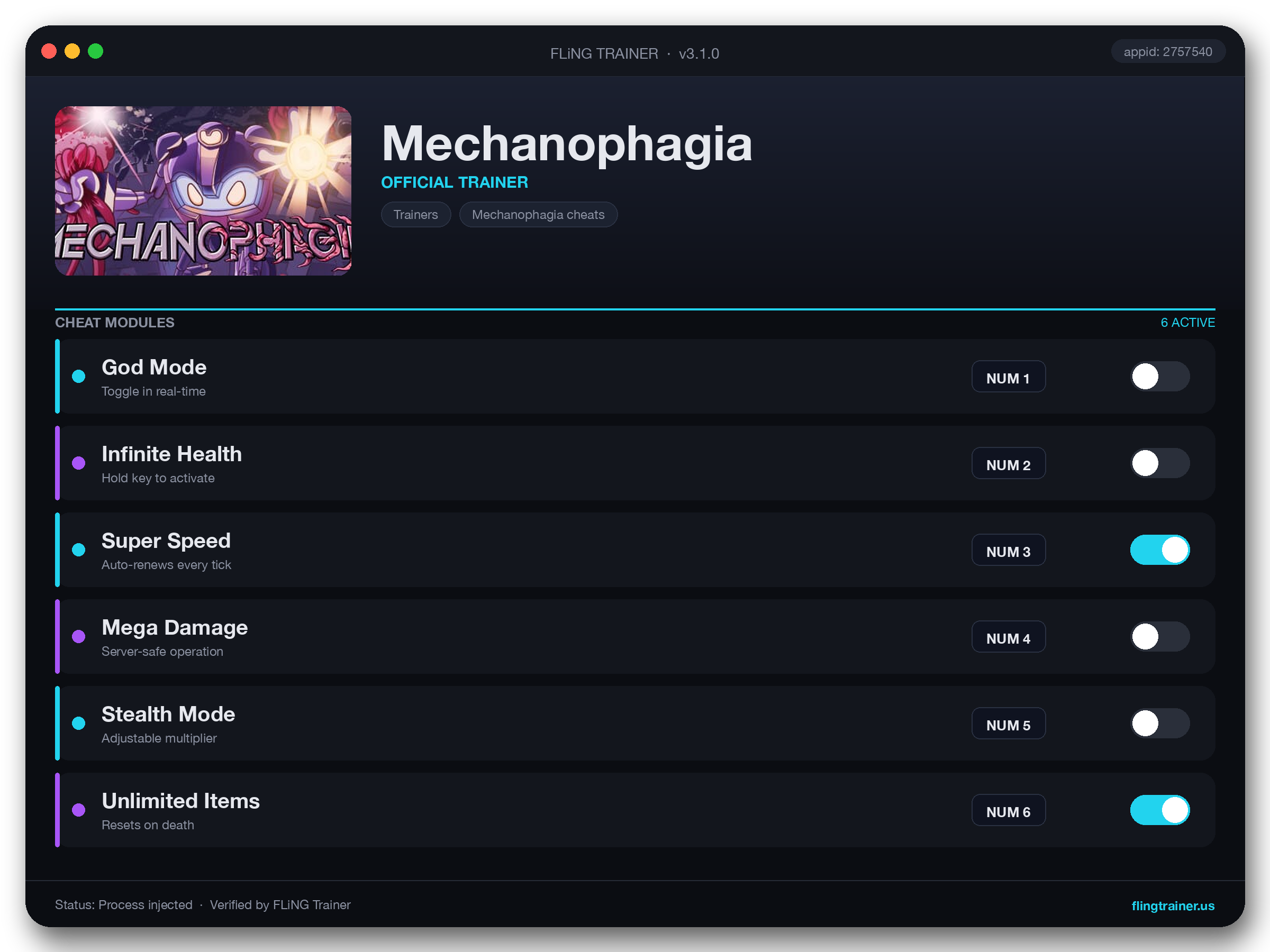 Mechanophagia Trainer interface