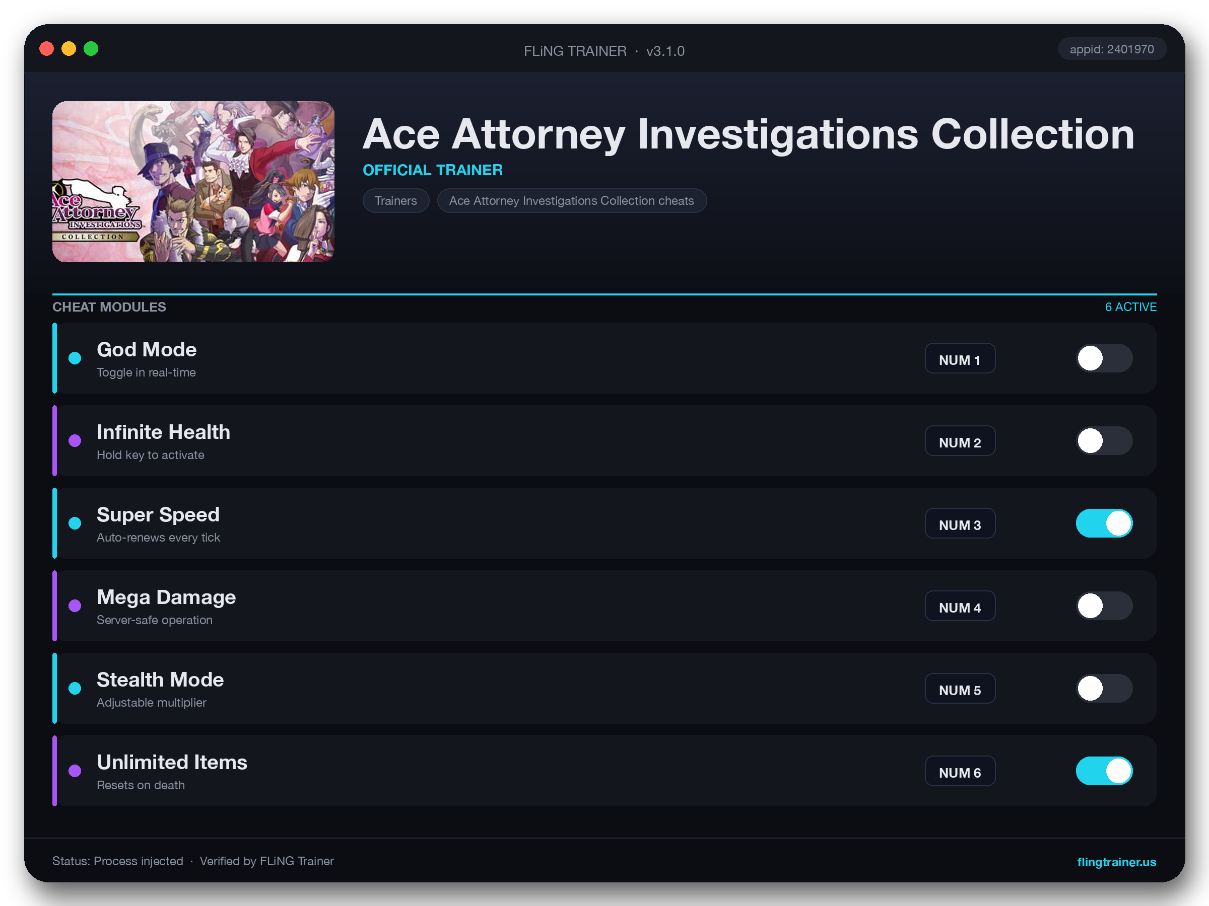 Ace Attorney Investigations Collection Trainer interface