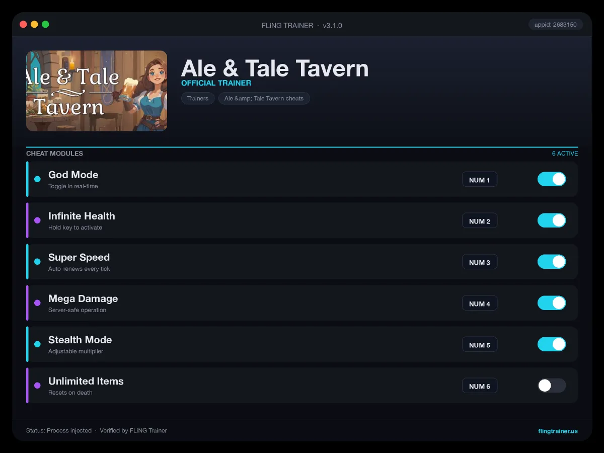Ale & Tale Tavern Trainer interface