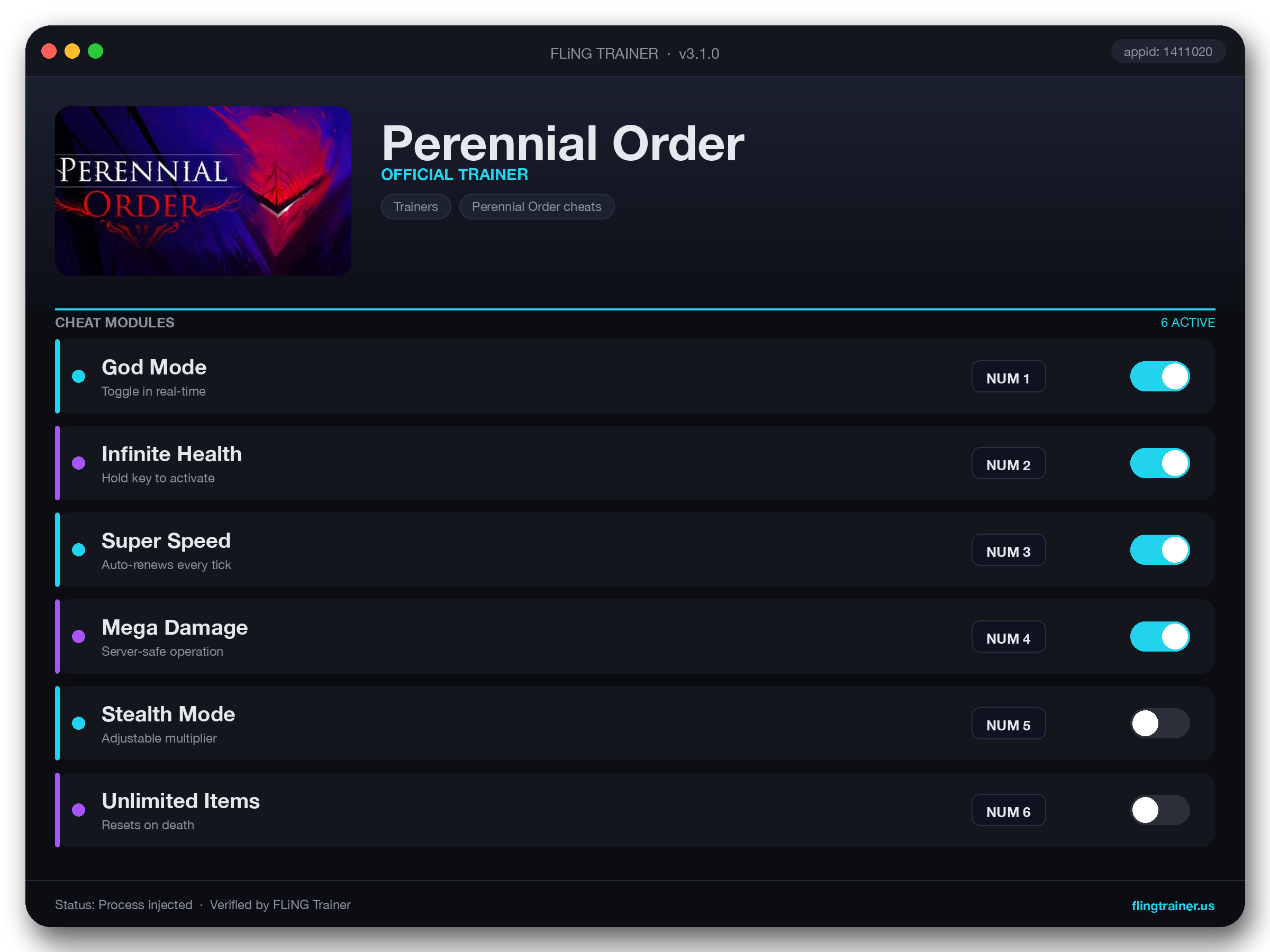 Perennial Order Trainer interface